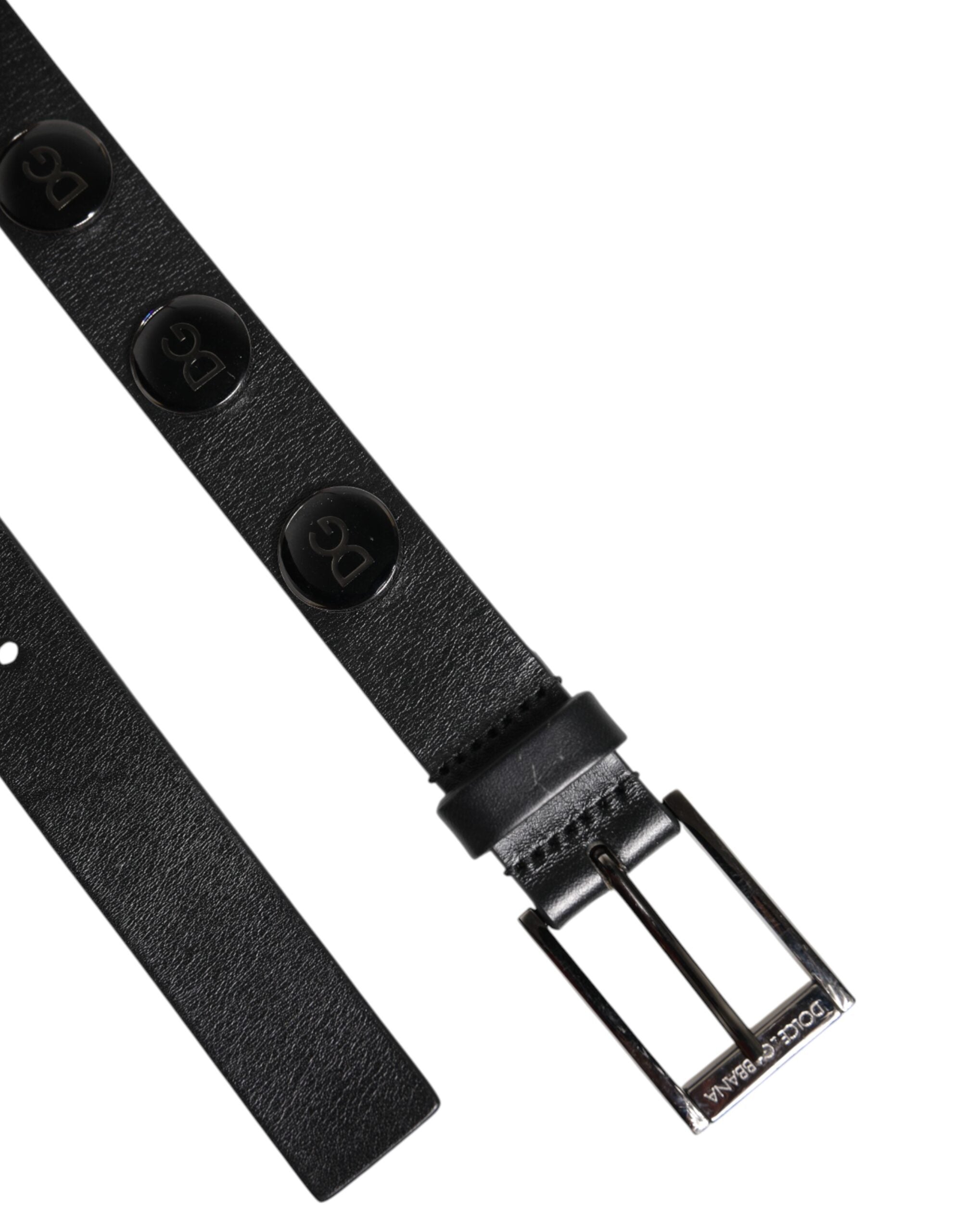 Dolce & Gabbana Schwarzer Luxus Leder DG Nieten Schnalle Gürtel