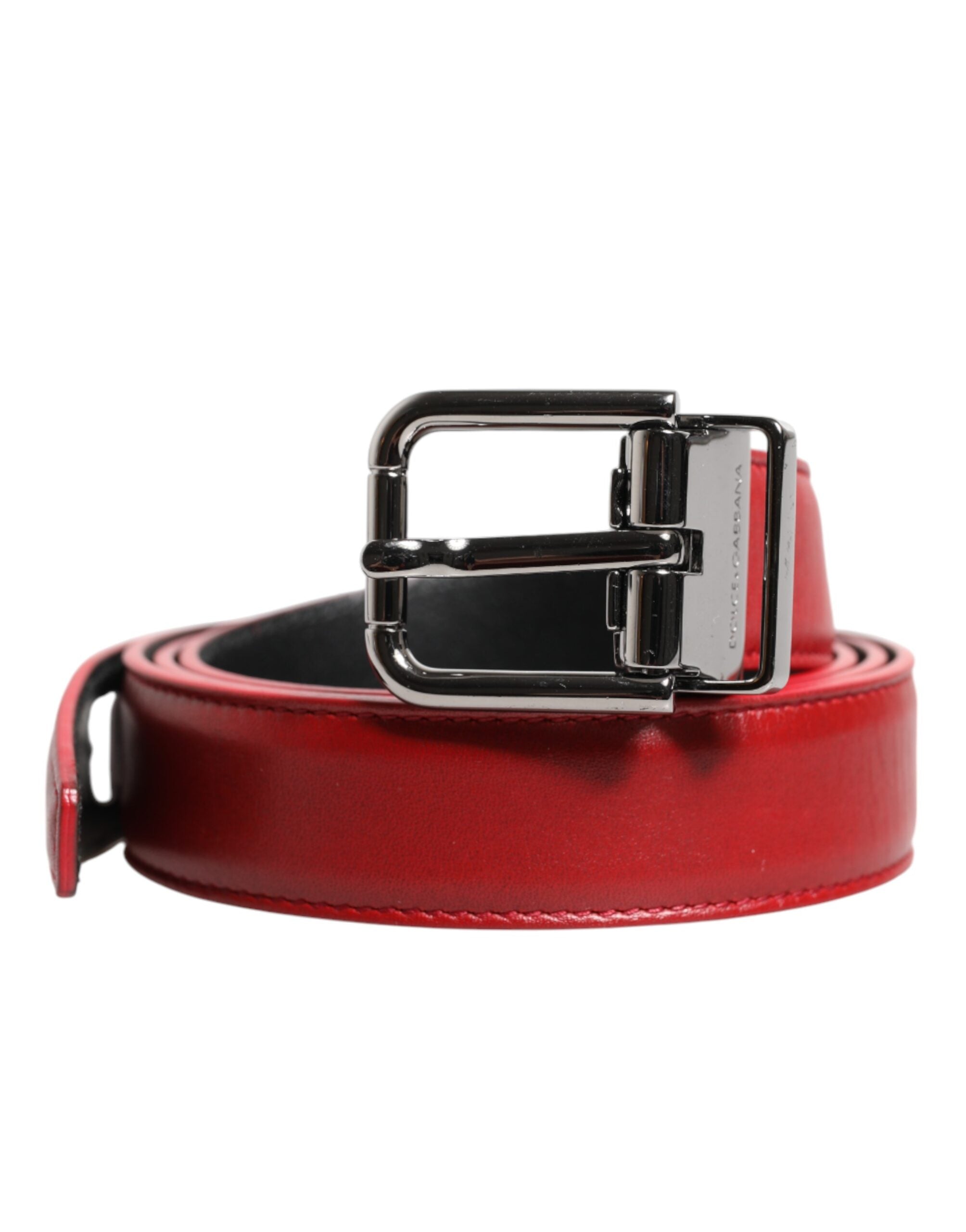 Dolce & Gabbana Roter Ledergürtel mit silberfarbener Metallschnalle