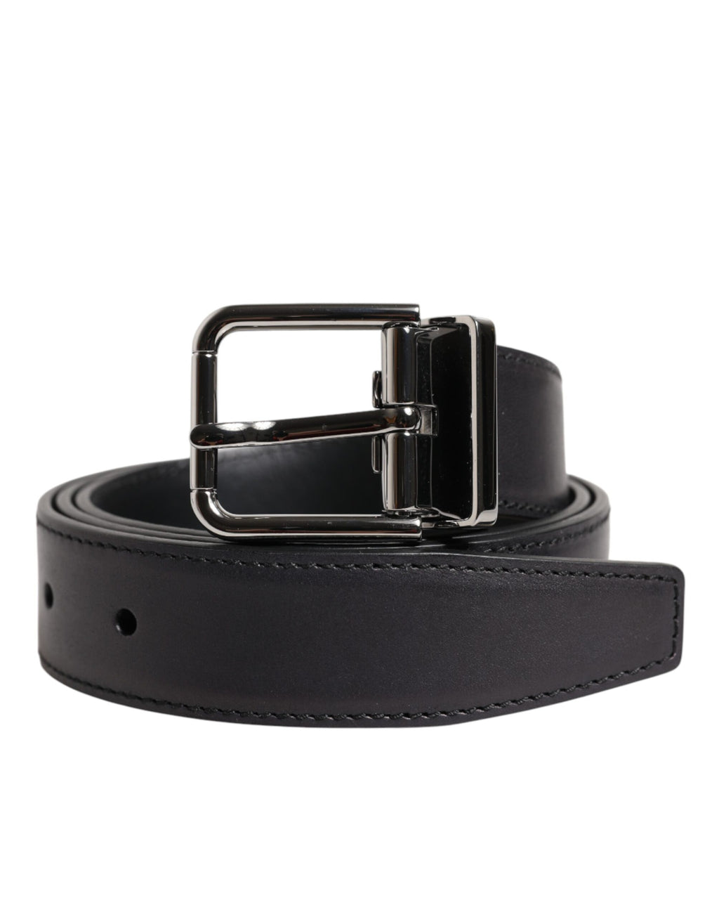 Dolce & Gabbana Black Classic Calfskin Belt with Silver Buckle