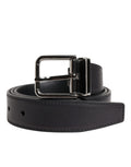Dolce & Gabbana Black Classic Calfskin Belt with Silver Buckle
