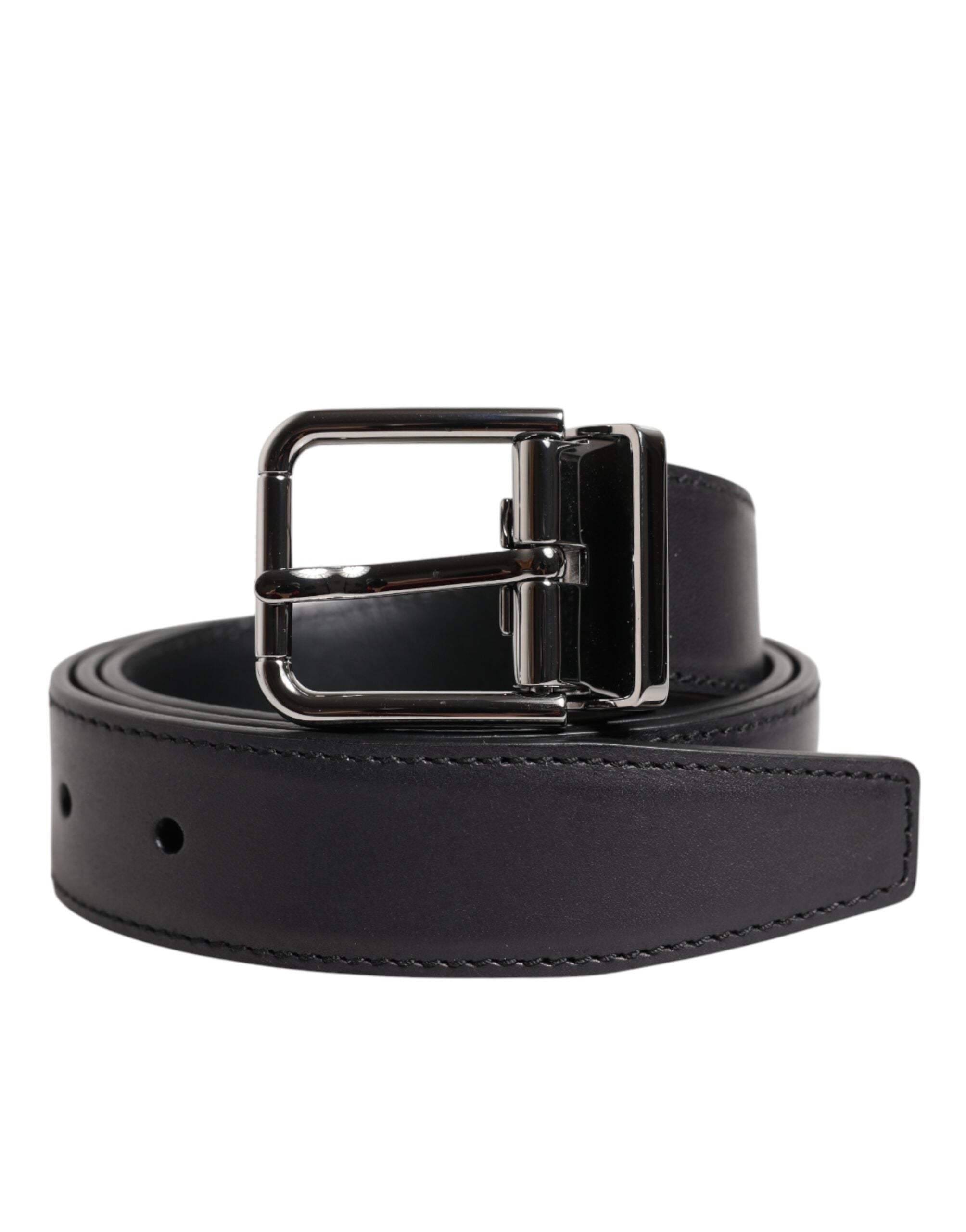 Dolce & Gabbana Black Classic Calfskin Belt with Silver Buckle