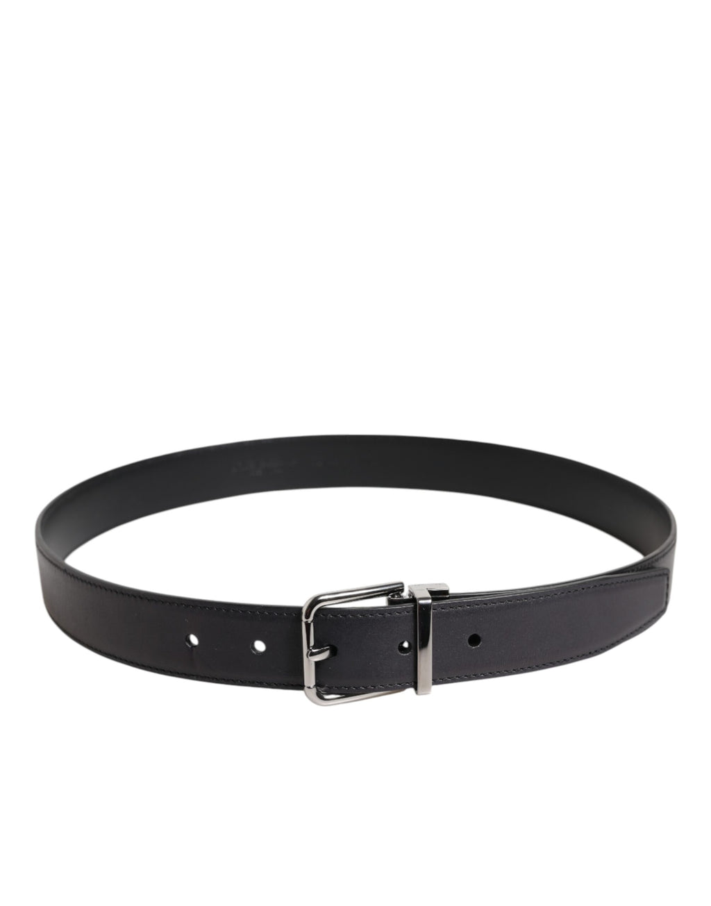 Dolce & Gabbana Black Classic Calfskin Belt with Silver Buckle