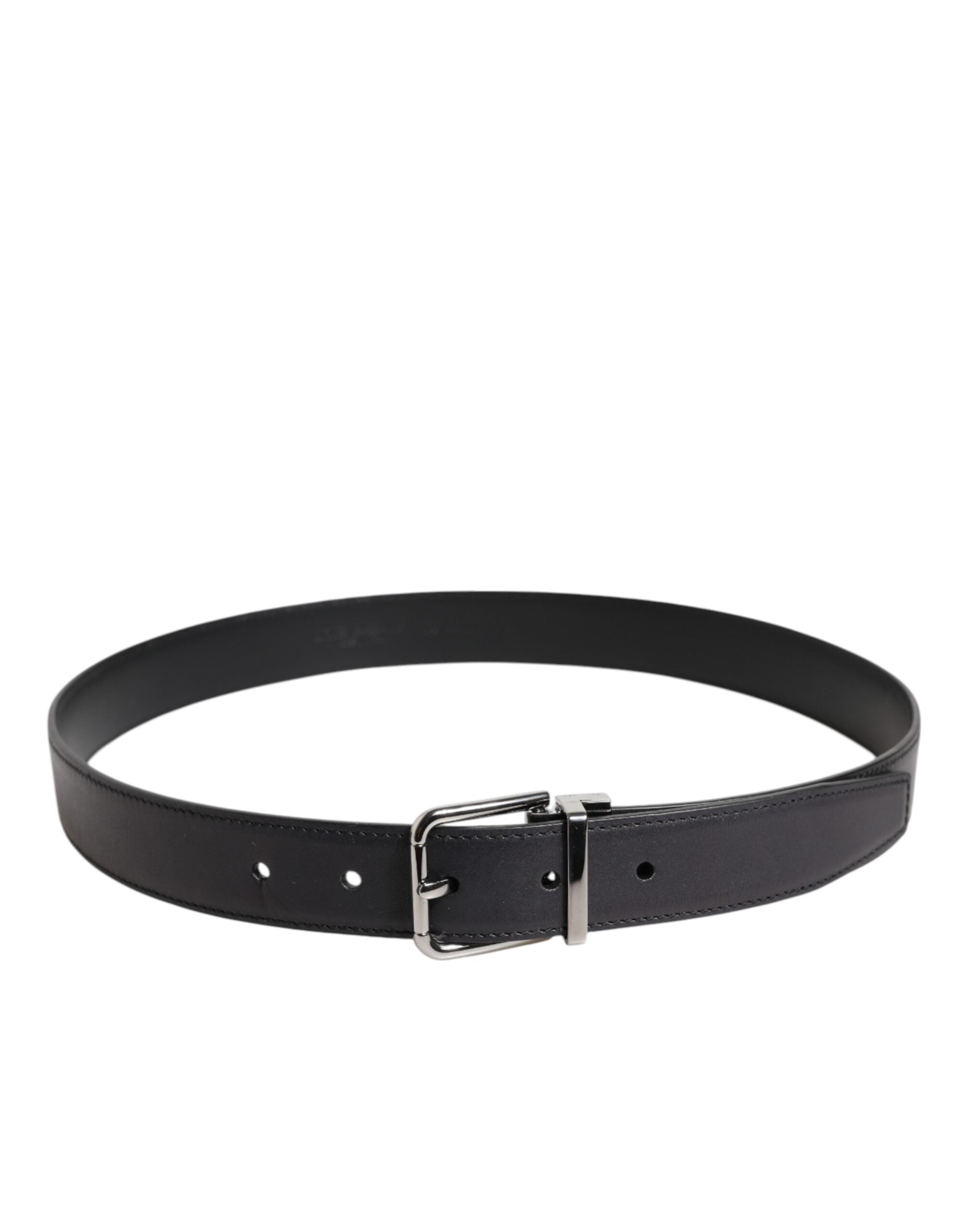 Dolce & Gabbana Black Classic Calfskin Belt with Silver Buckle