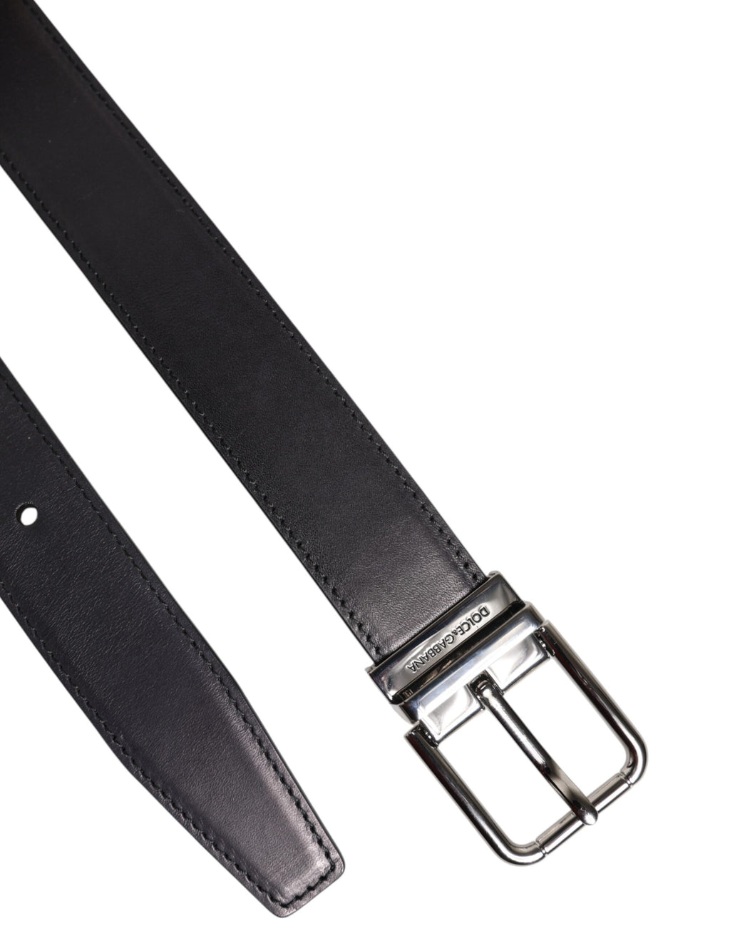 Dolce & Gabbana Black Classic Calfskin Belt with Silver Buckle