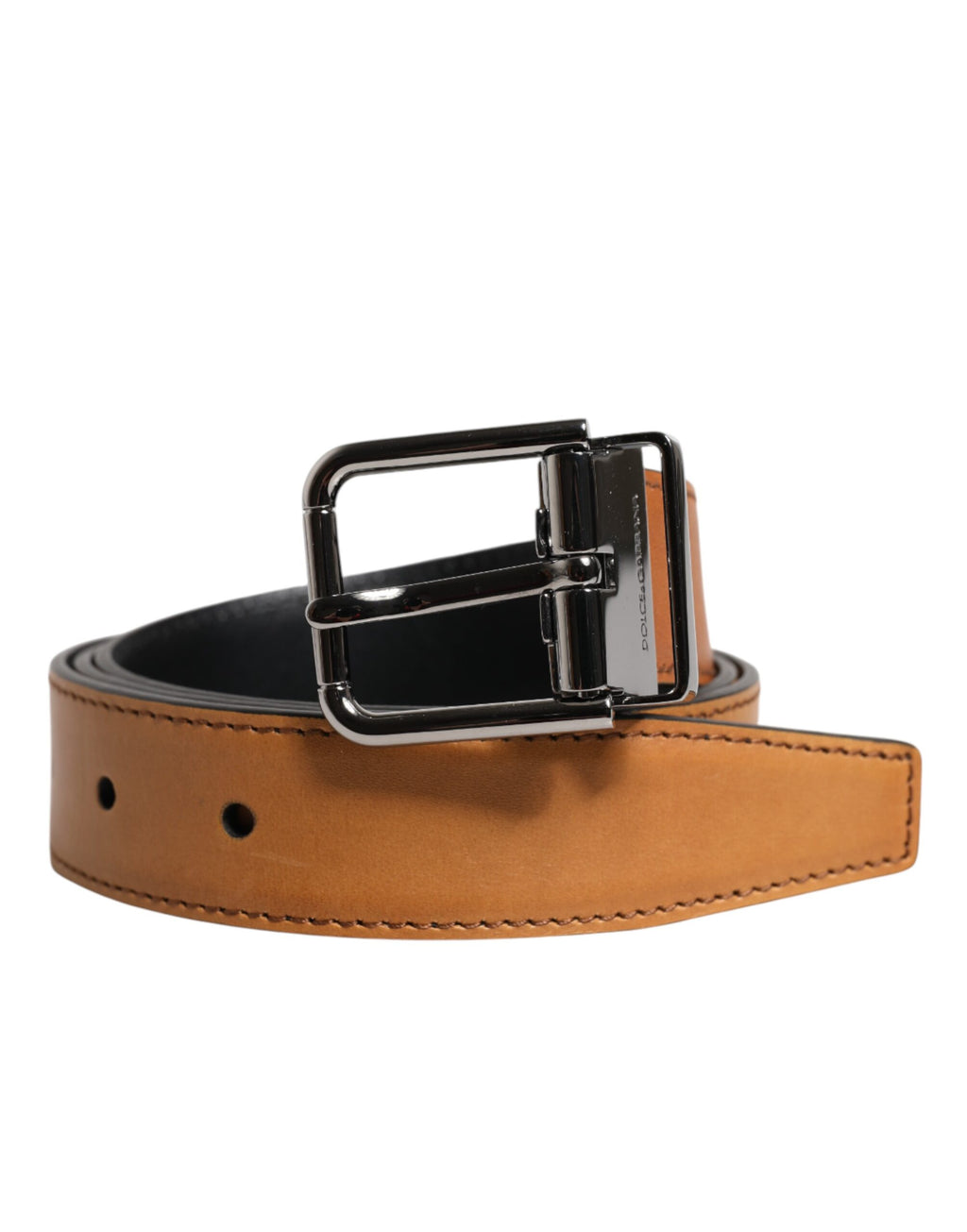 Dolce & Gabbana Brown Classic Calfskin Belt with Silver Buckle