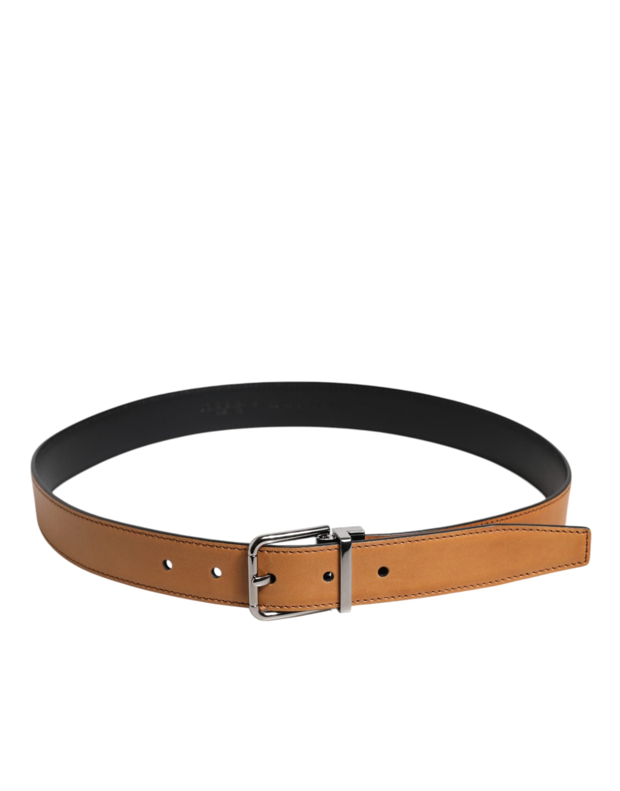 Dolce & Gabbana Brown Classic Calfskin Belt with Silver Buckle