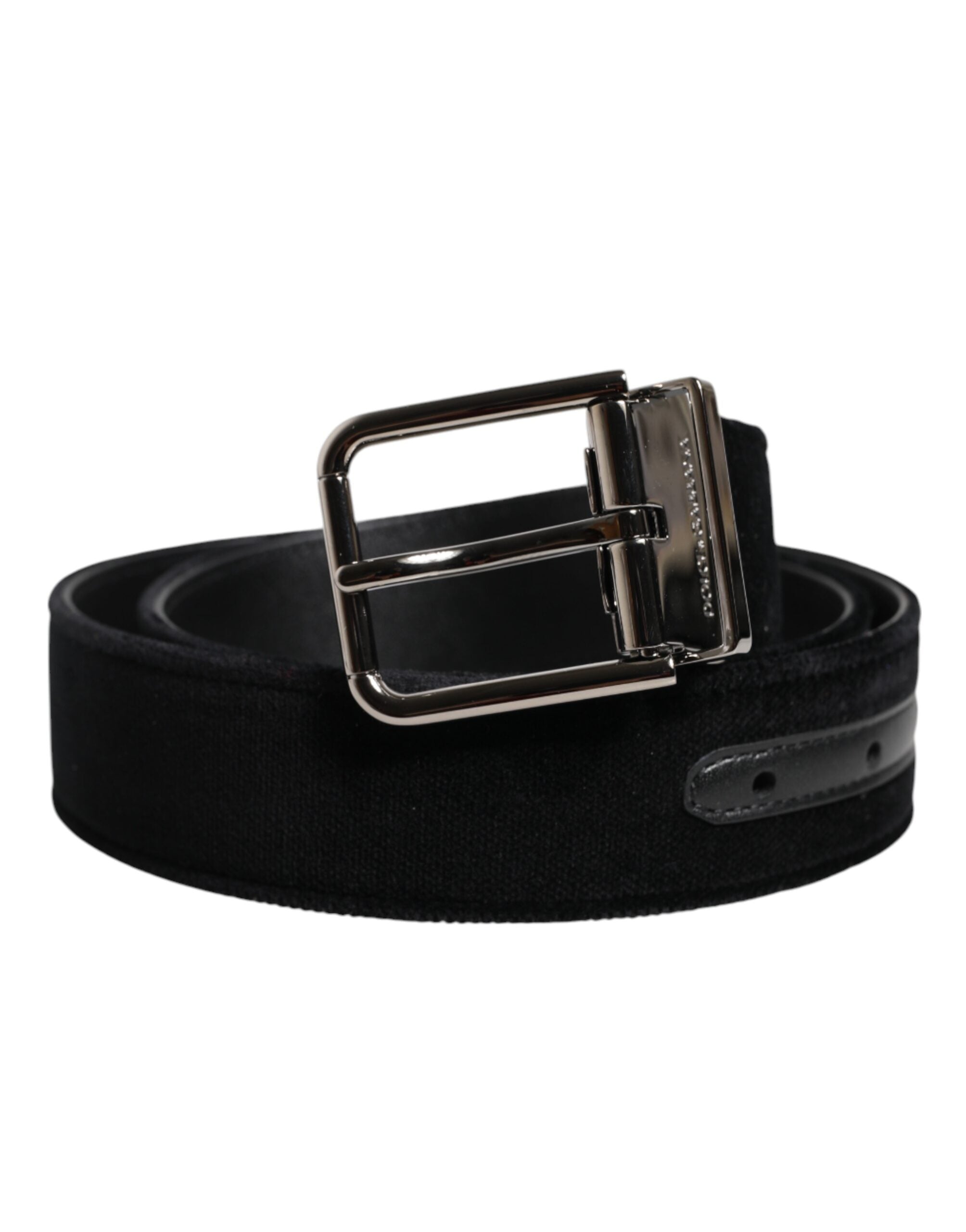 Dolce & Gabbana Schwarzer Baumwollgürtel mit silberner Metallschnalle