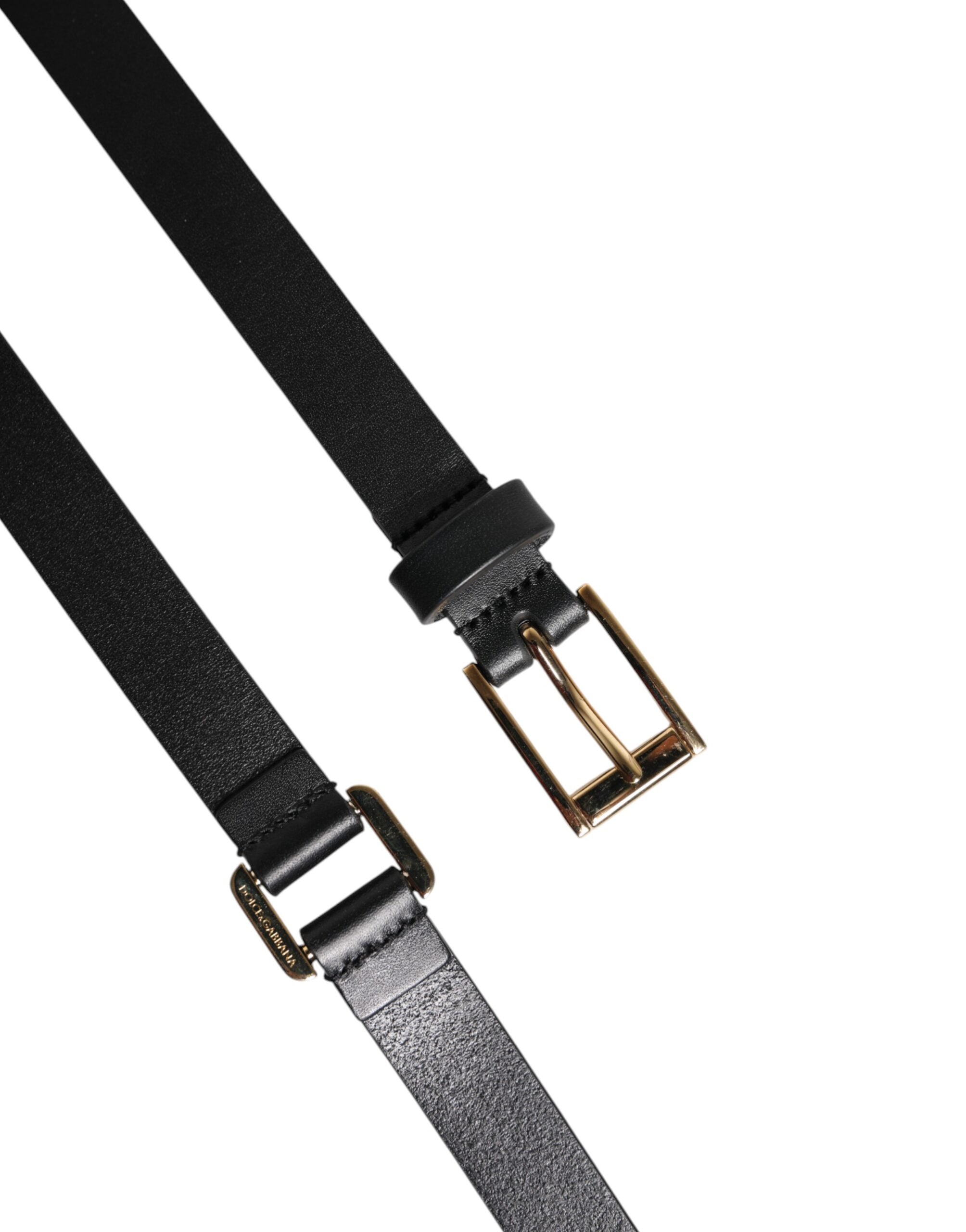 Dolce & Gabbana Schwarzer Doppelriemen-Ledergürtel mit goldener Schnalle