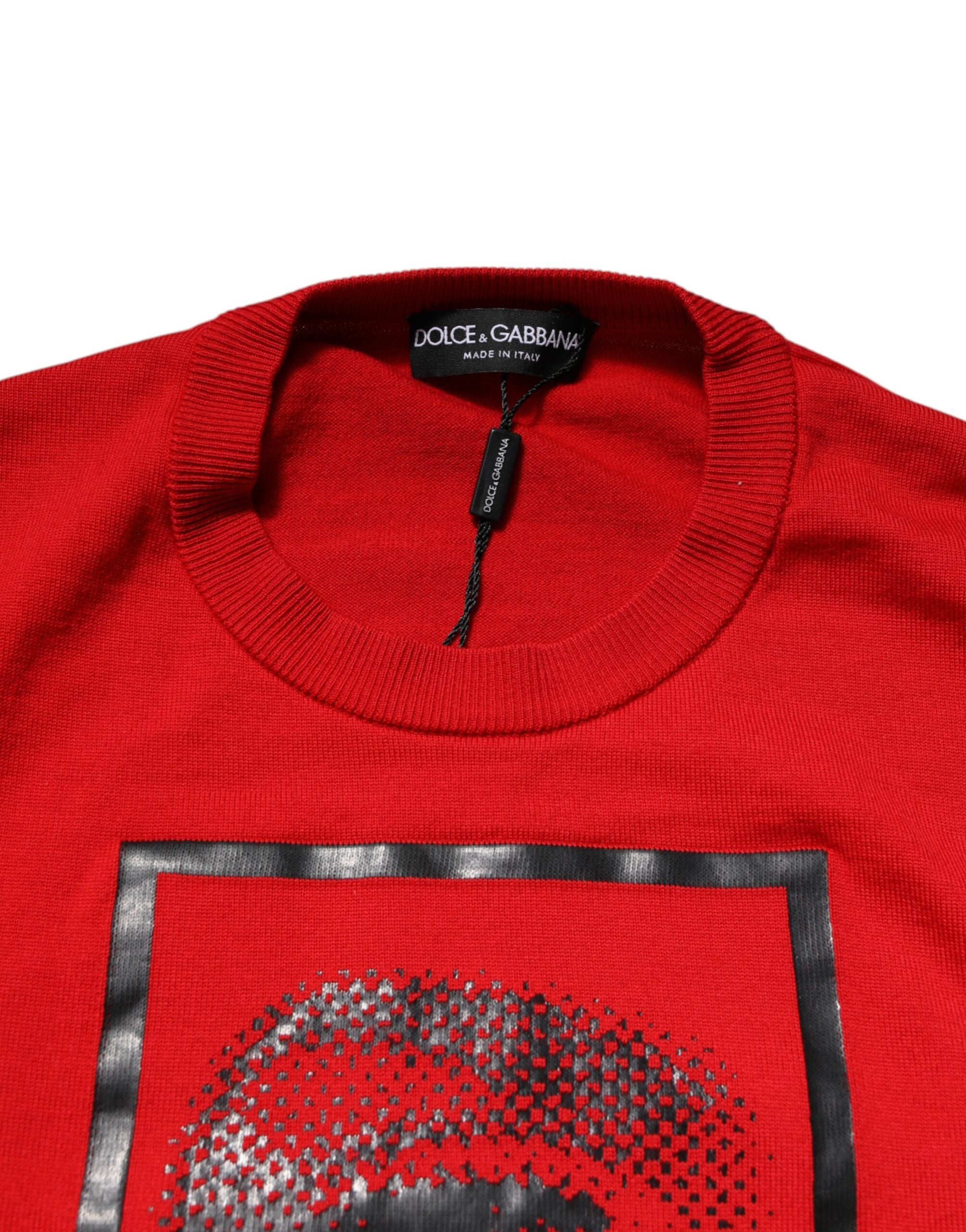 Dolce & Gabbana Red Eye Print Round Neck Men's Pulweater