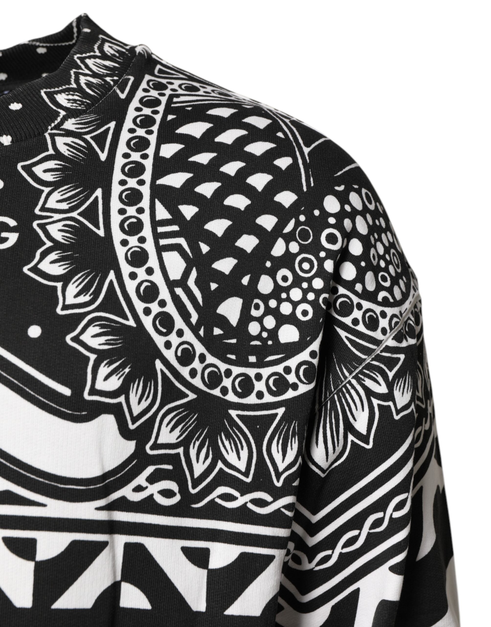 Dolce & Gabbana Black White Bandana Cotton Men's Sweatshirt Pullover