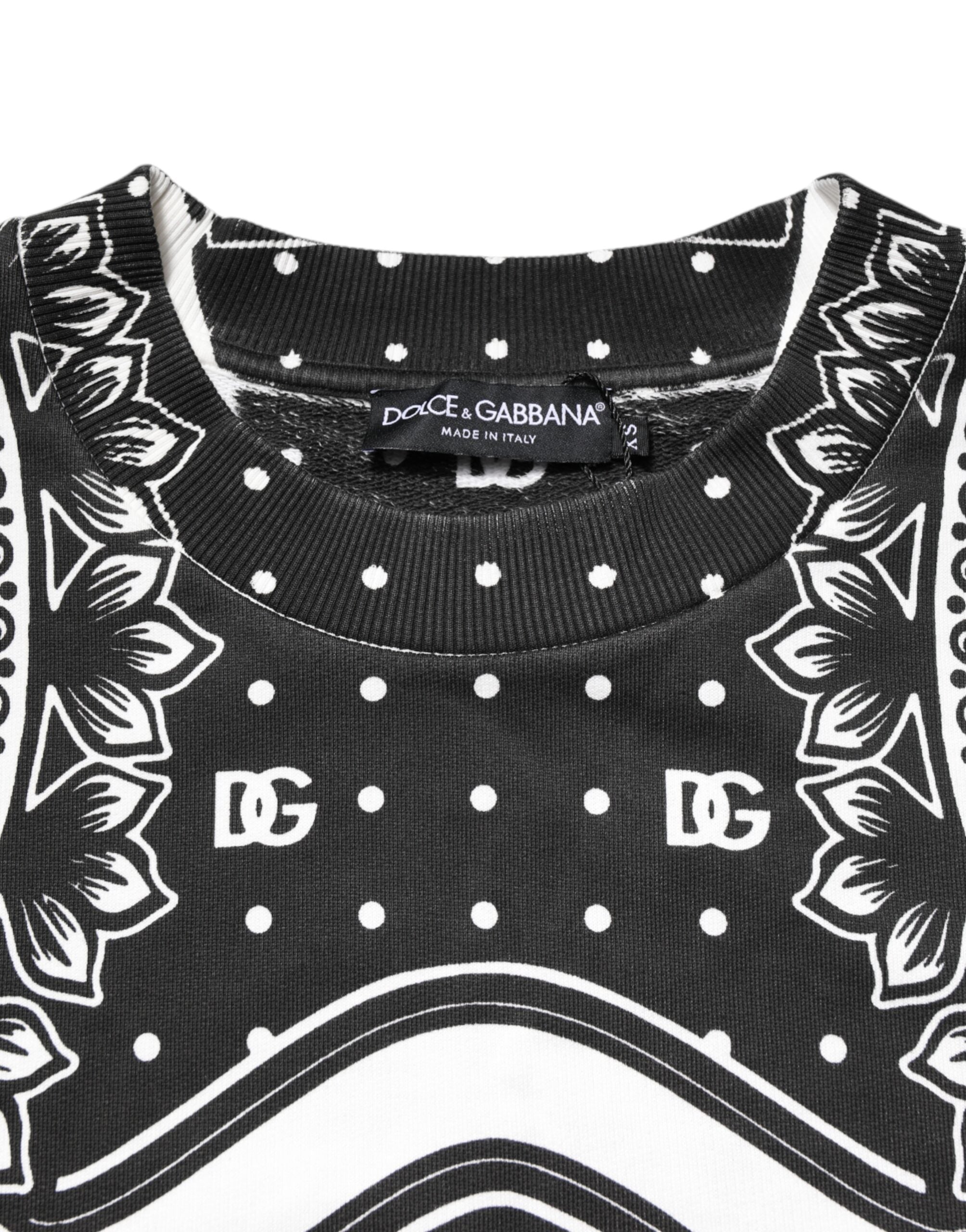 Dolce & Gabbana Black White Bandana Cotton Men's Sweatshirt Pullover