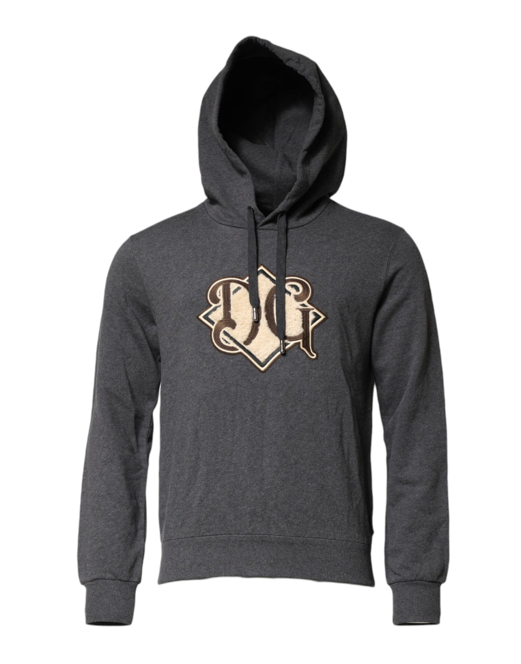 Dolce & Gabbana Graues Logo Patch Sweatshirt mit Kapuze Pullover
