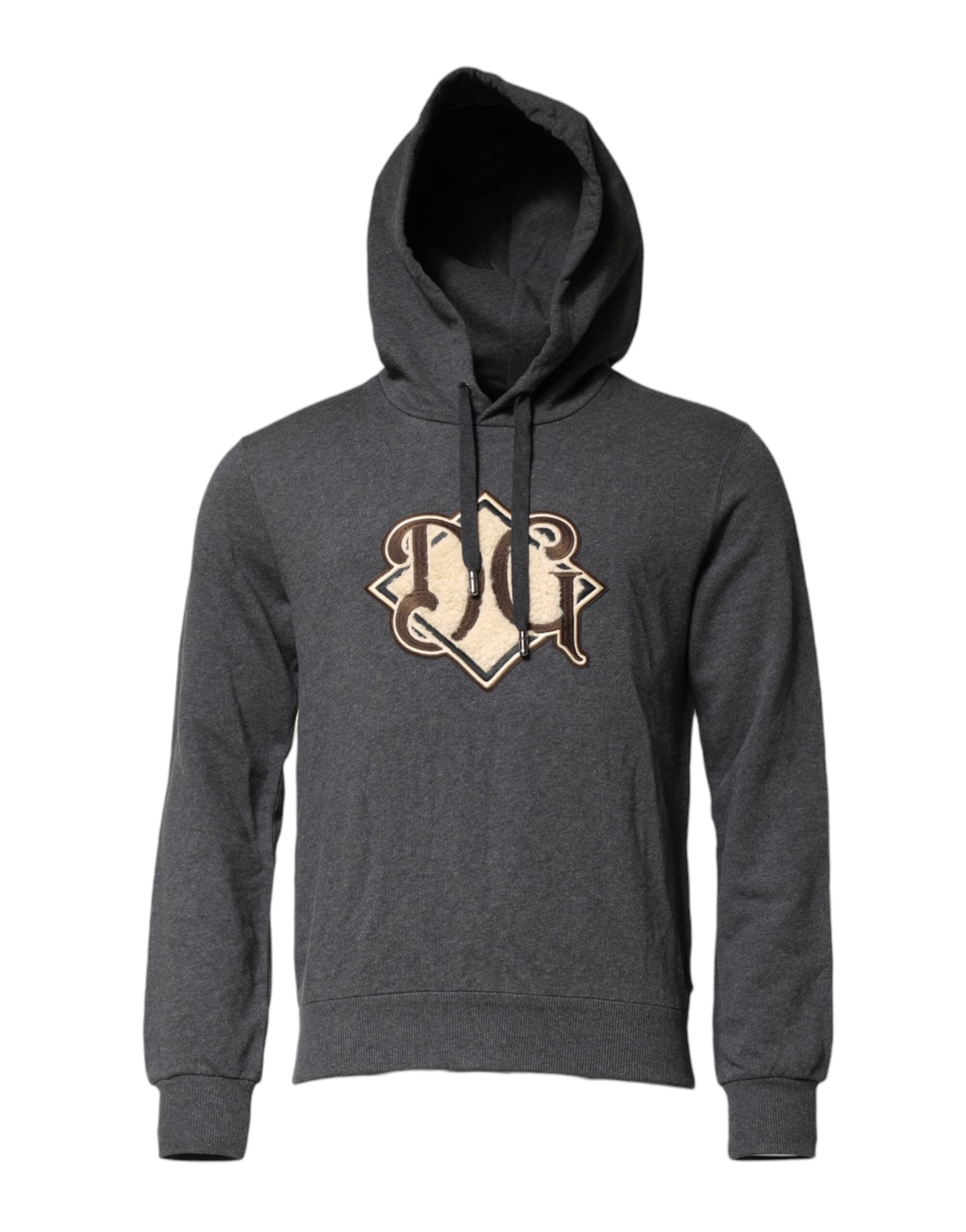 Dolce & Gabbana Graues Logo Patch Sweatshirt mit Kapuze Pullover
