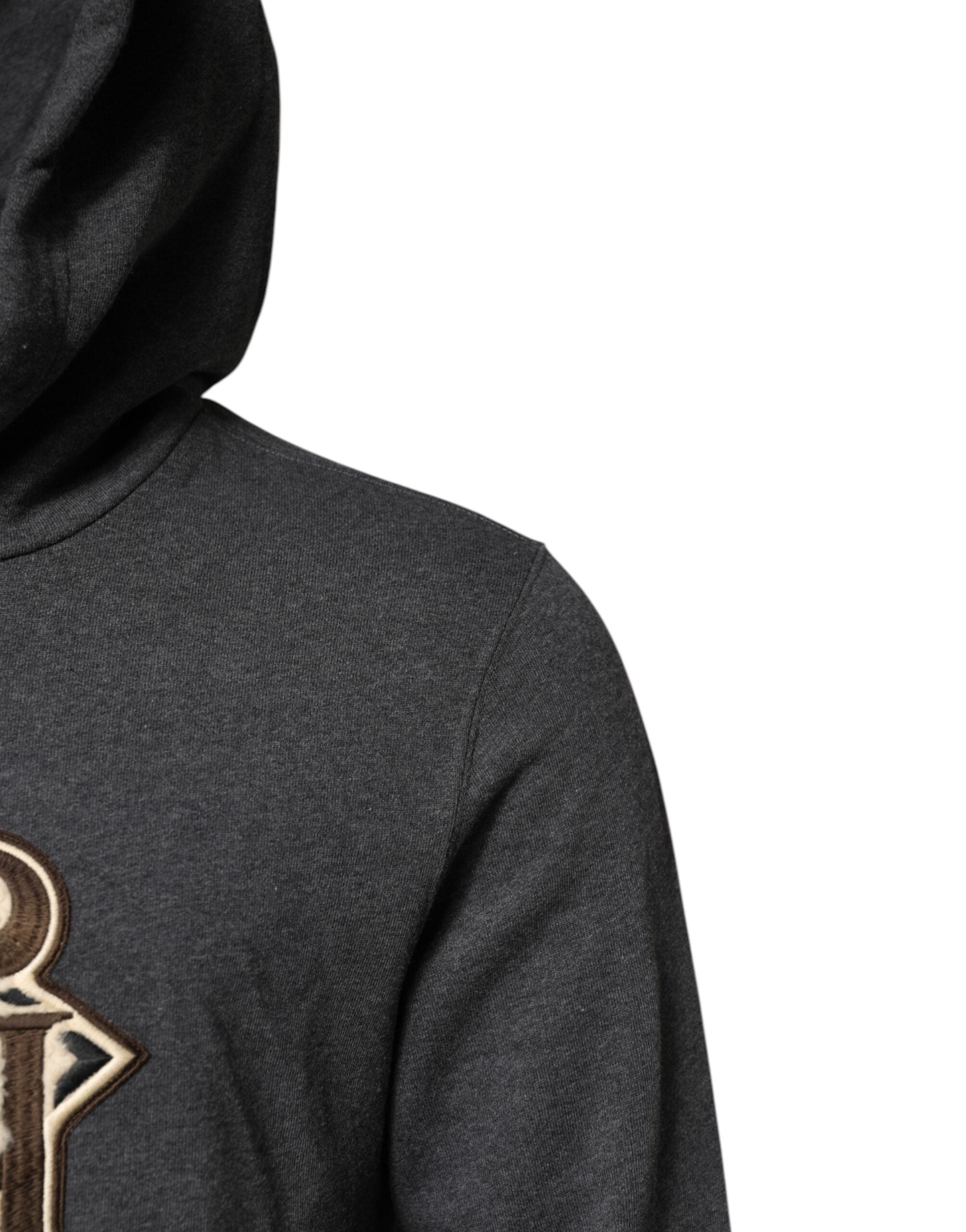 Dolce & Gabbana Graues Logo Patch Sweatshirt mit Kapuze Pullover