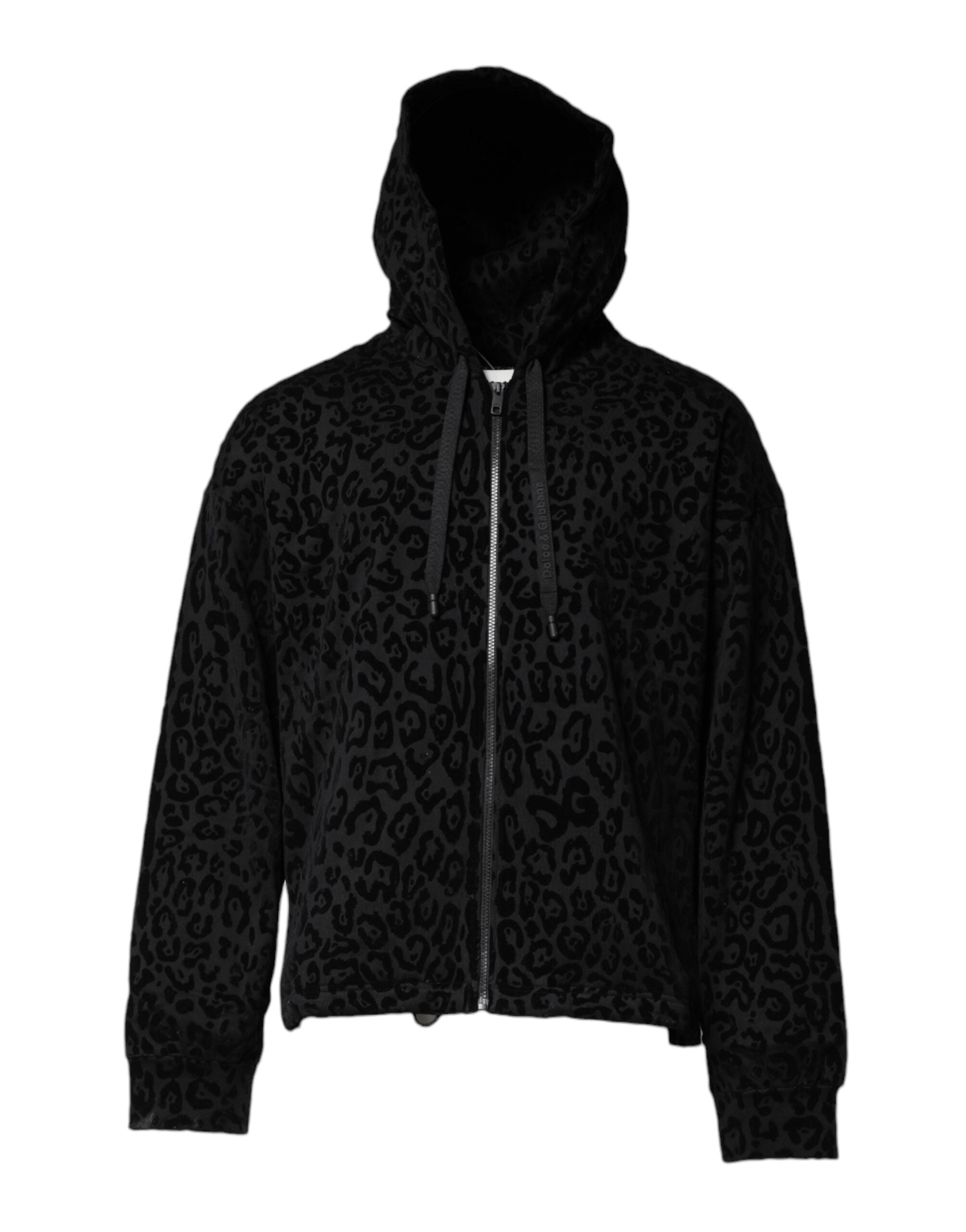 Dolce & Gabbana Schwarzes Leoparden Sweatshirt mit Kapuze und Reißverschluss Pullover