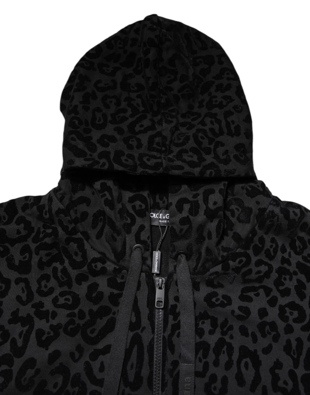 Dolce & Gabbana Schwarzes Leoparden Sweatshirt mit Kapuze und Reißverschluss Pullover