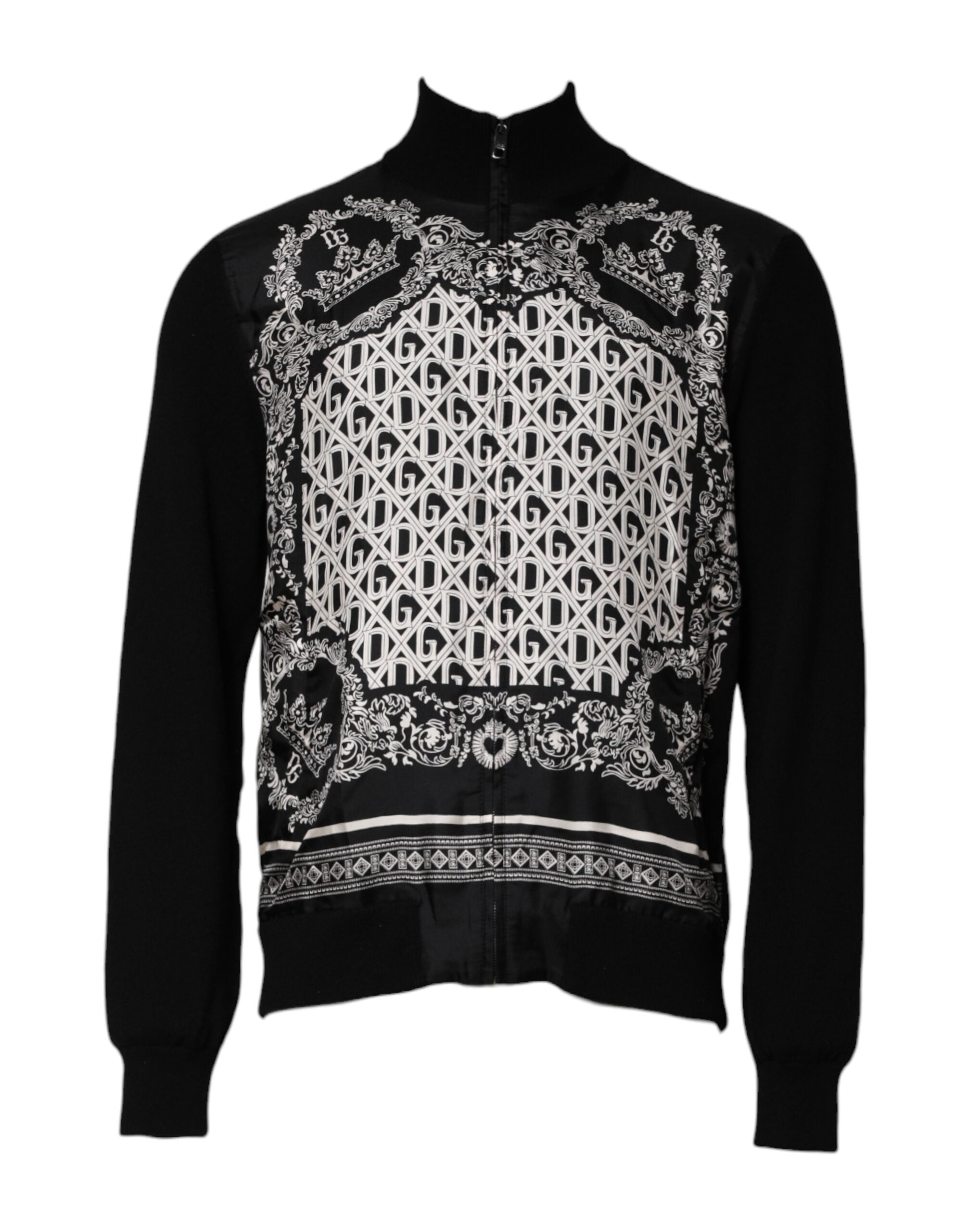 Dolce & Gabbana Black White Bandana Print Zip-Up Sweatshirt