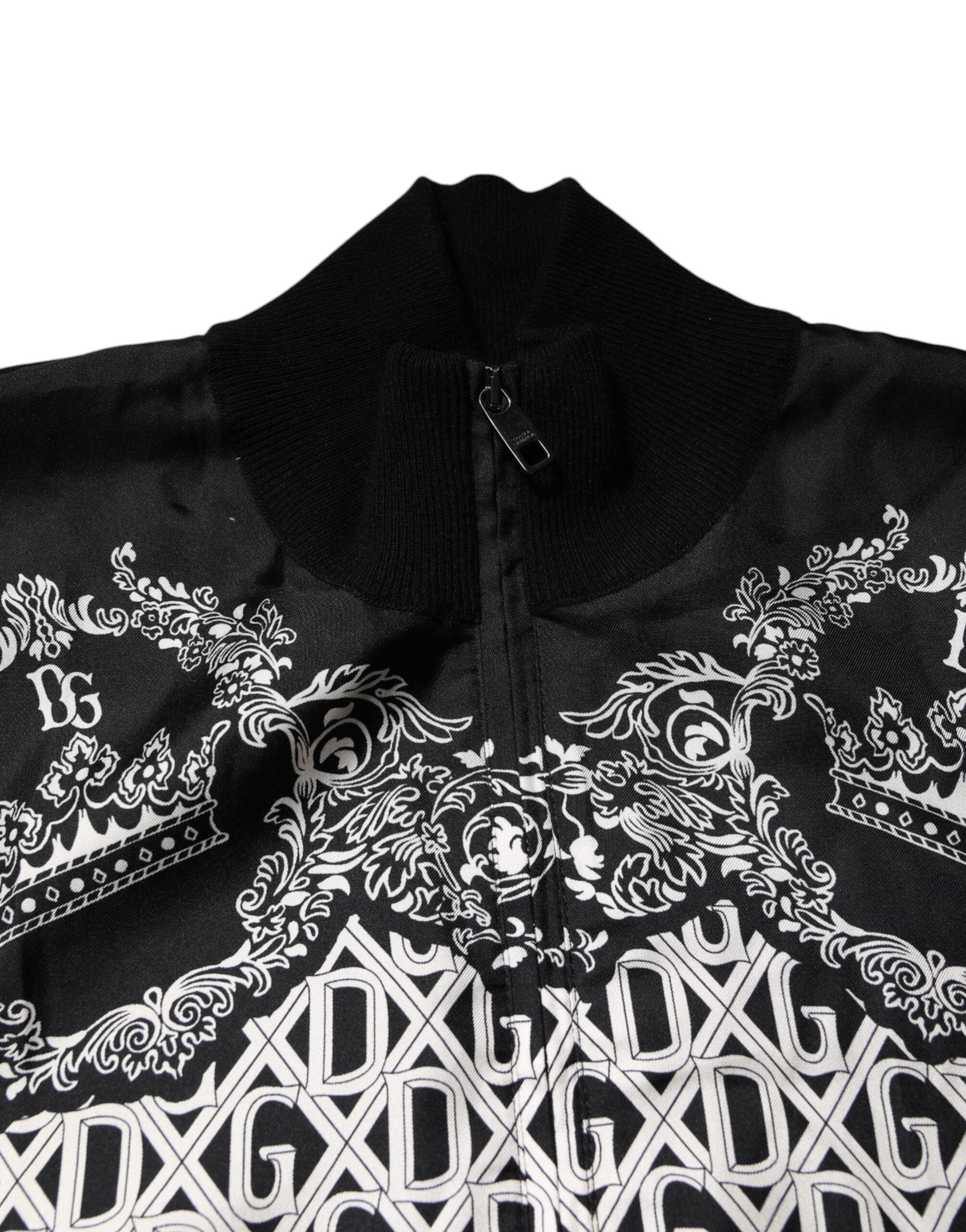 Dolce & Gabbana Black White Bandana Print Zip-Up Sweatshirt