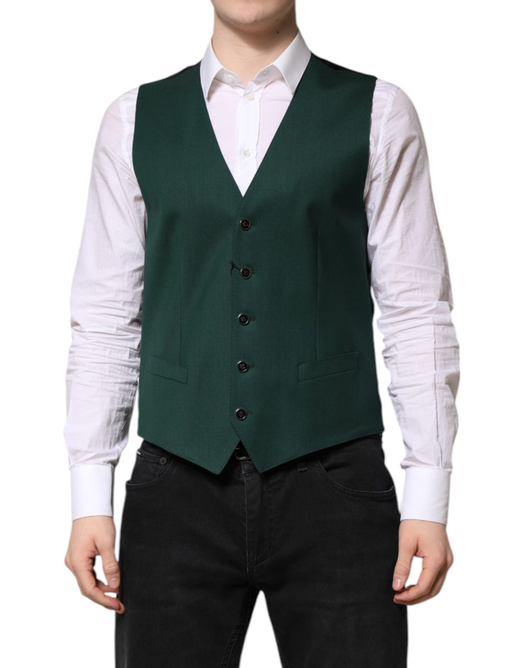 Dolce & Gabbana Green Wool Formal Men's Vest Waistcoat
