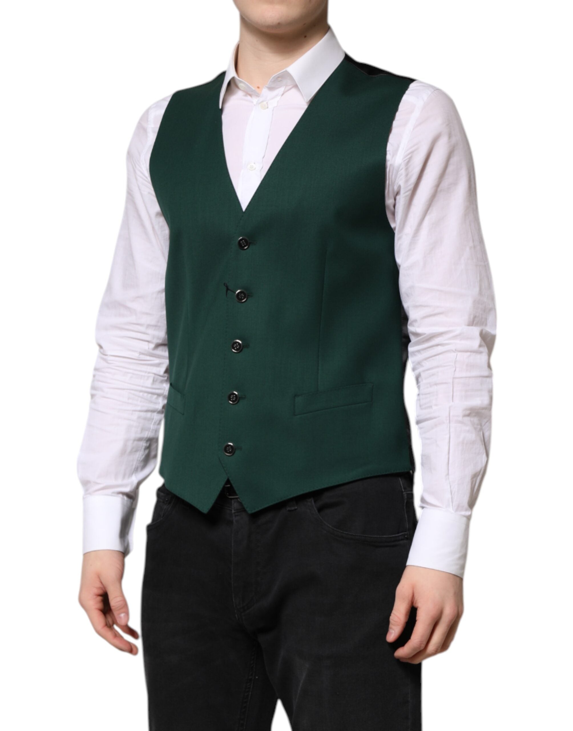 Dolce & Gabbana Green Wool Formal Men's Vest Waistcoat