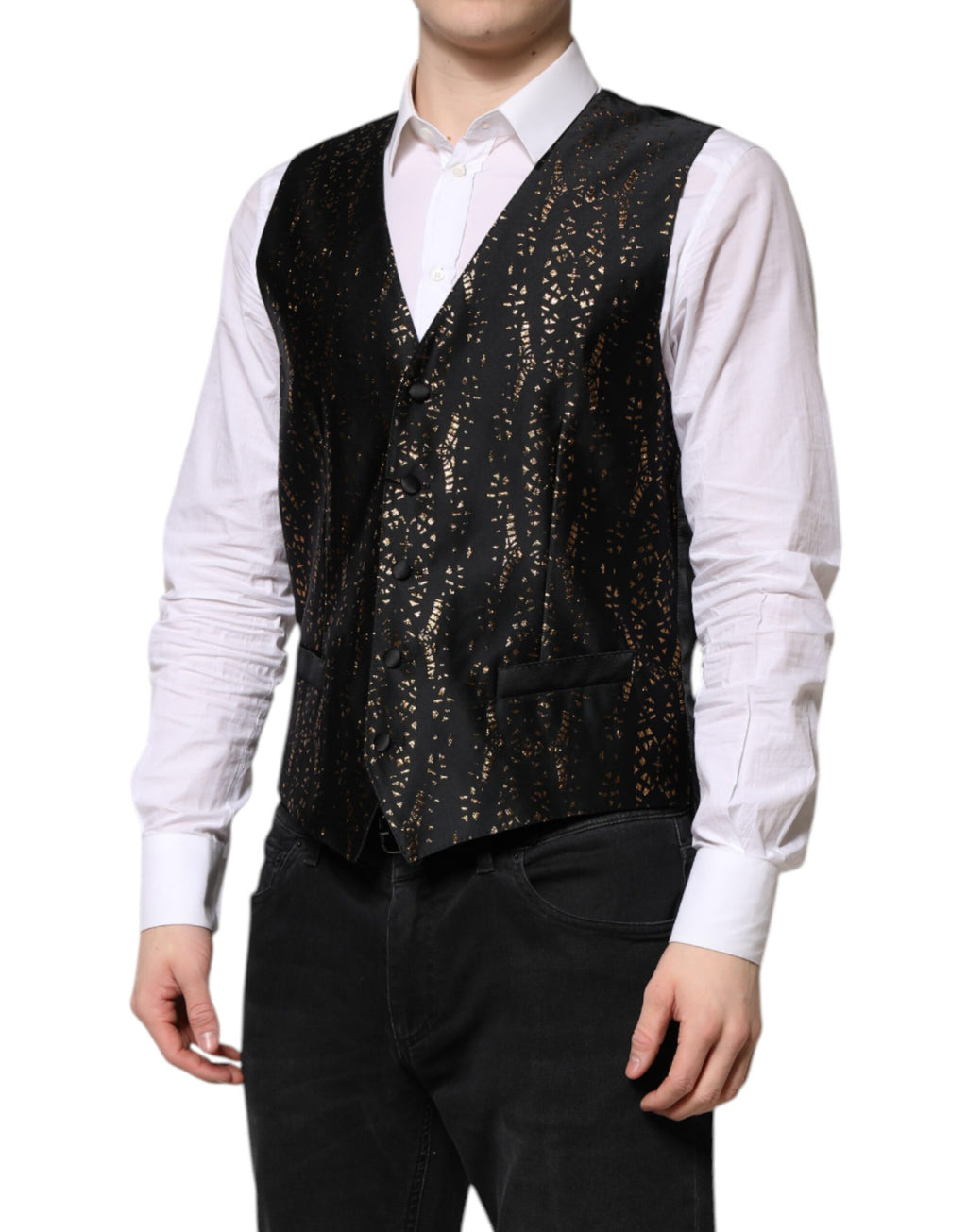 Dolce & Gabbana Black Lurex Dress Formal Men's Waistcoat Vest