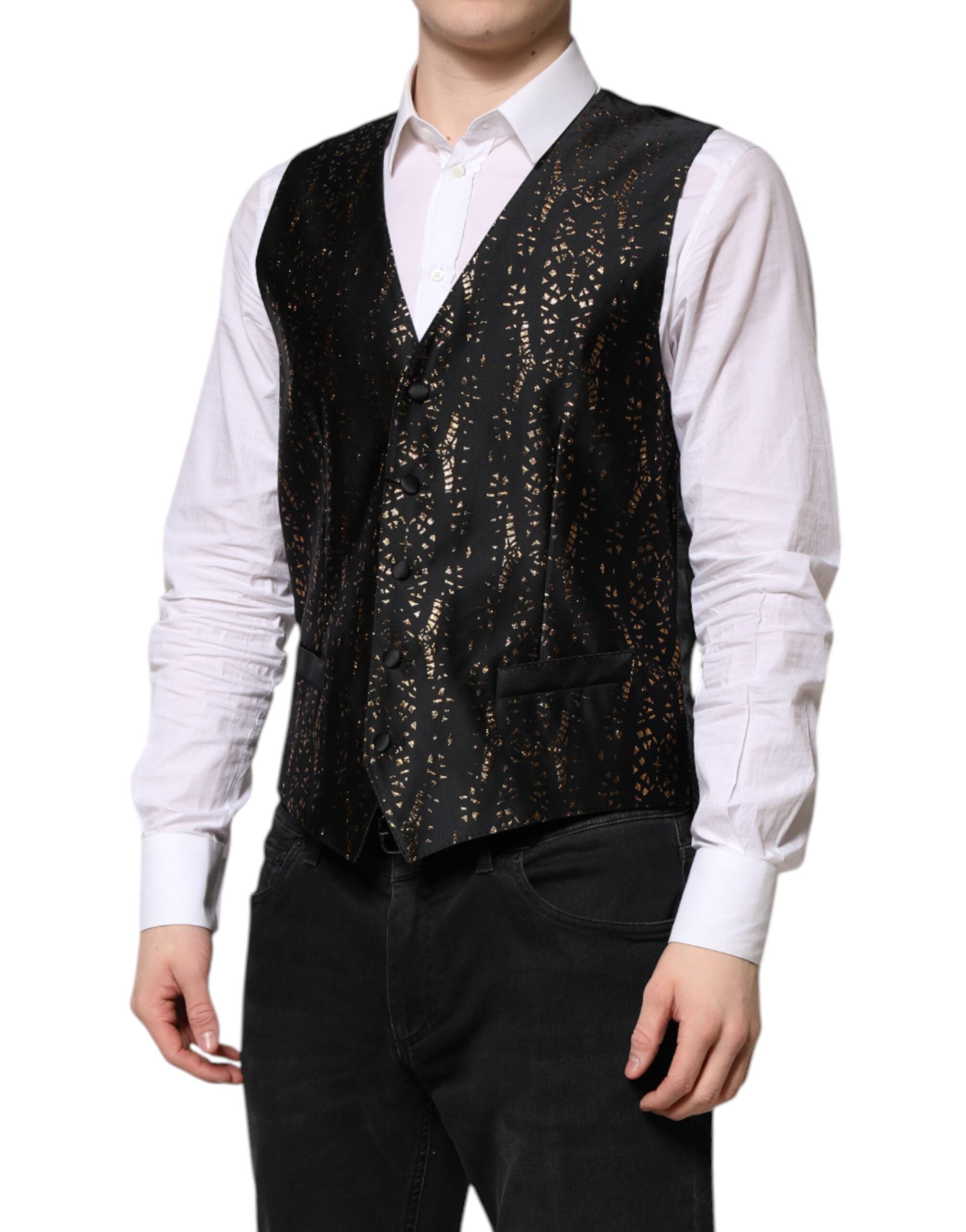 Dolce & Gabbana Black Lurex Dress Formal Men's Waistcoat Vest