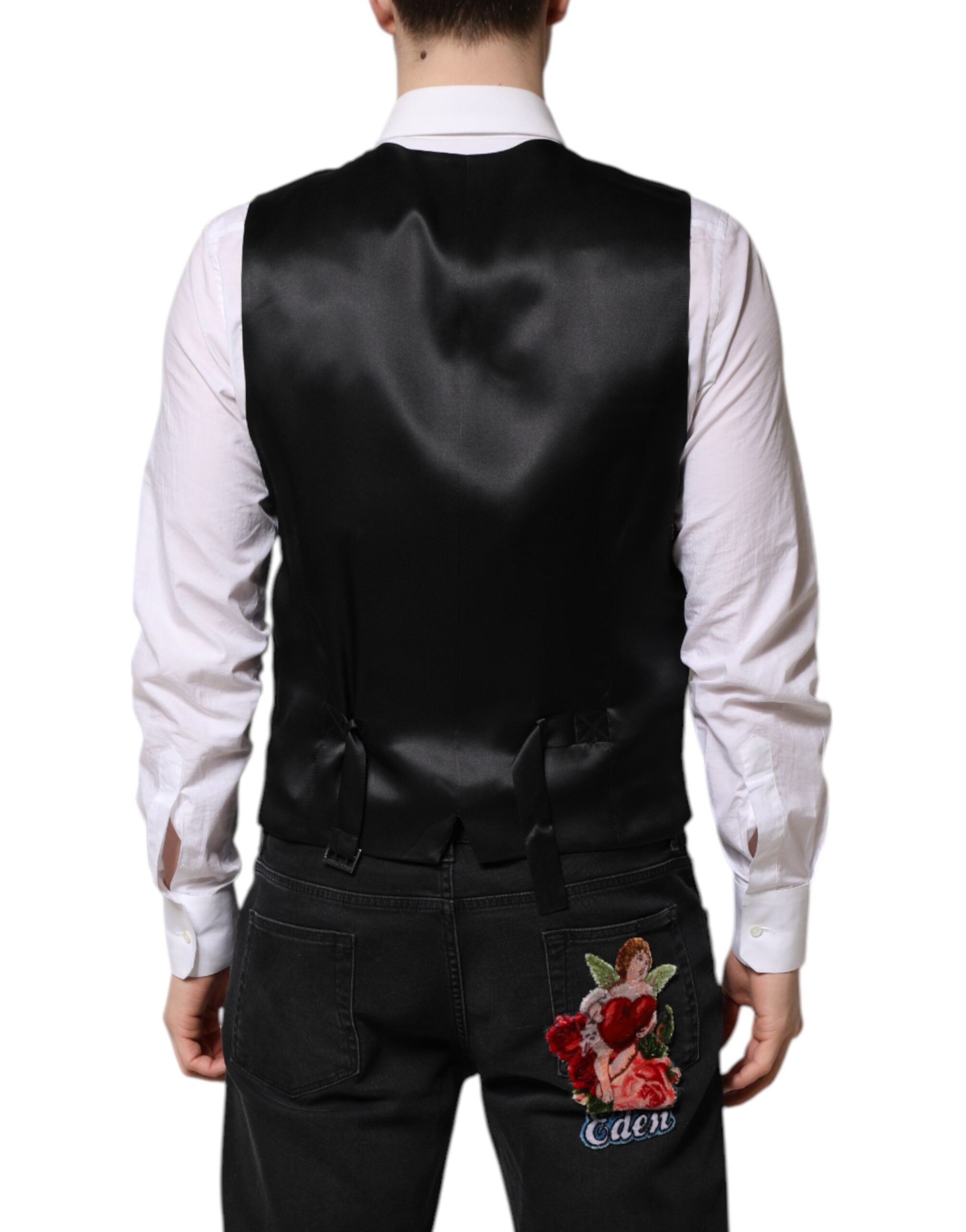 Dolce & Gabbana Black Lurex Dress Formal Men's Waistcoat Vest