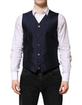 Dolce & Gabbana Dunkelblau Logo Wolle Formal Herren Weste Weste