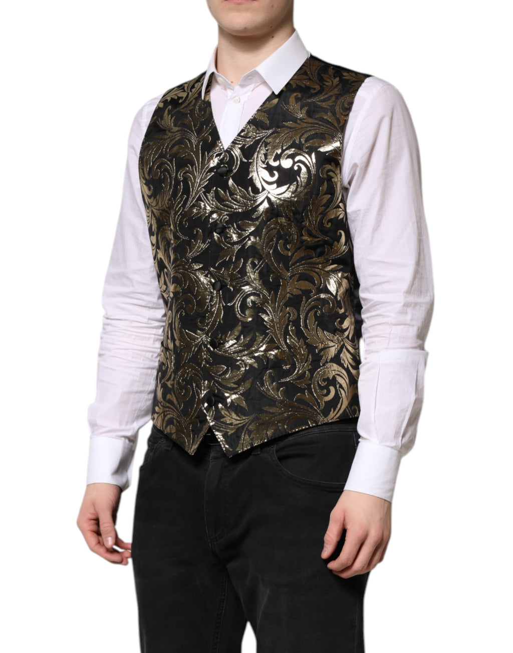 Dolce & Gabbana Black Gold Jacquard Formal Men's Vest Waistcoat