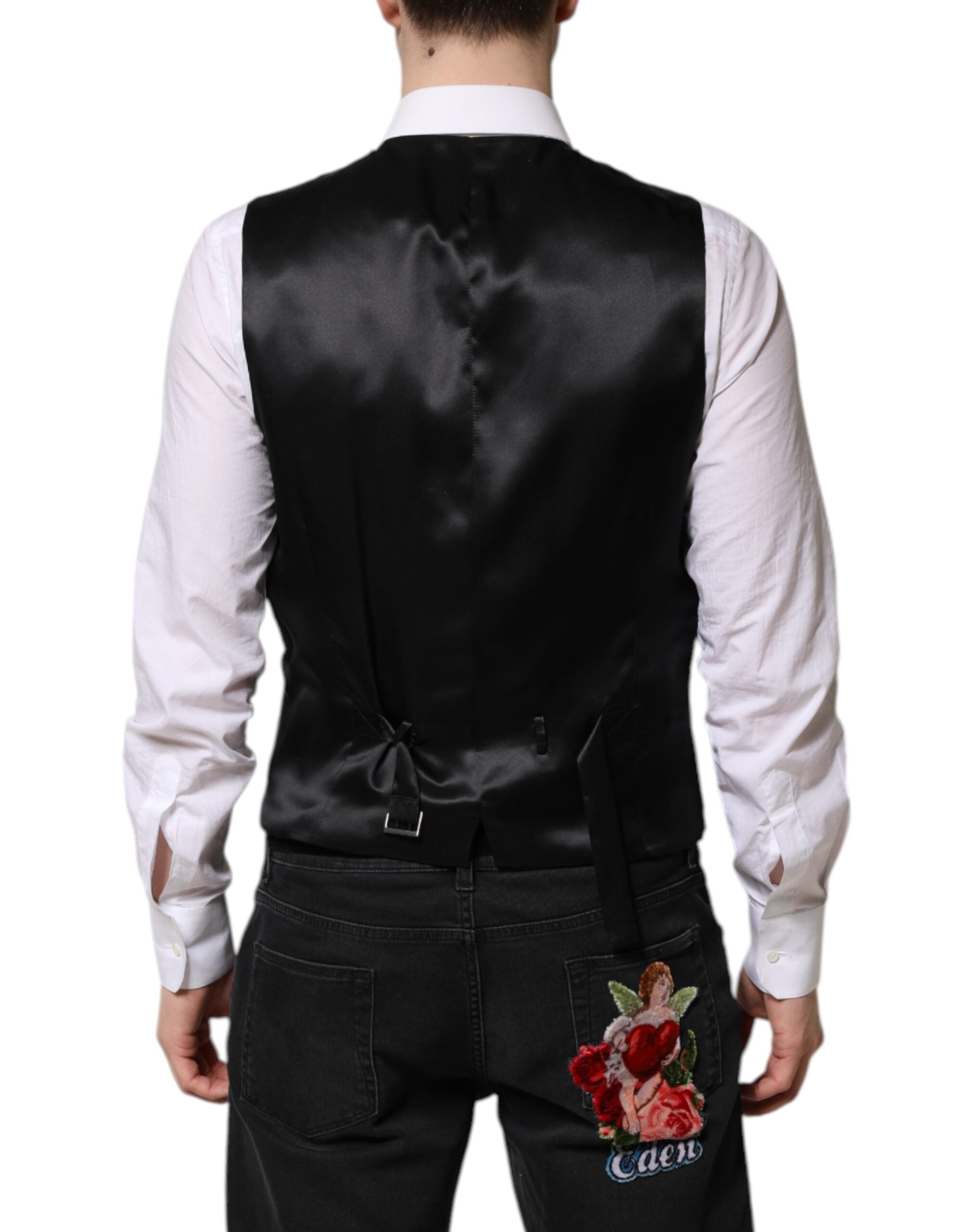 Dolce & Gabbana Black Gold Jacquard Formal Men's Vest Waistcoat