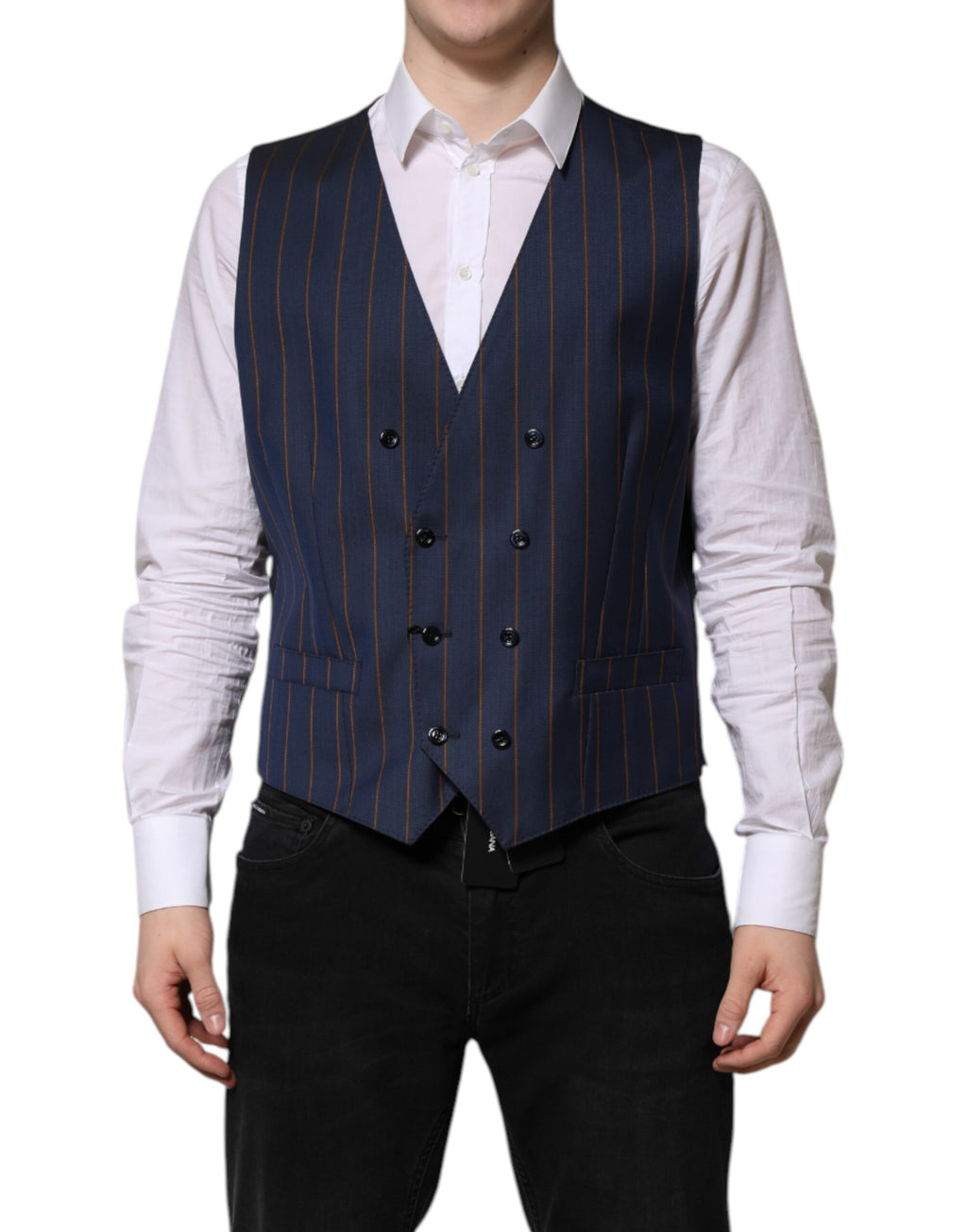 Dolce & Gabbana Blue Stripe Wool Formal Men's Waistcoat Vest