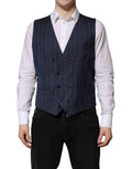 Dolce & Gabbana Blue Stripe Wool Formal Men's Waistcoat Vest