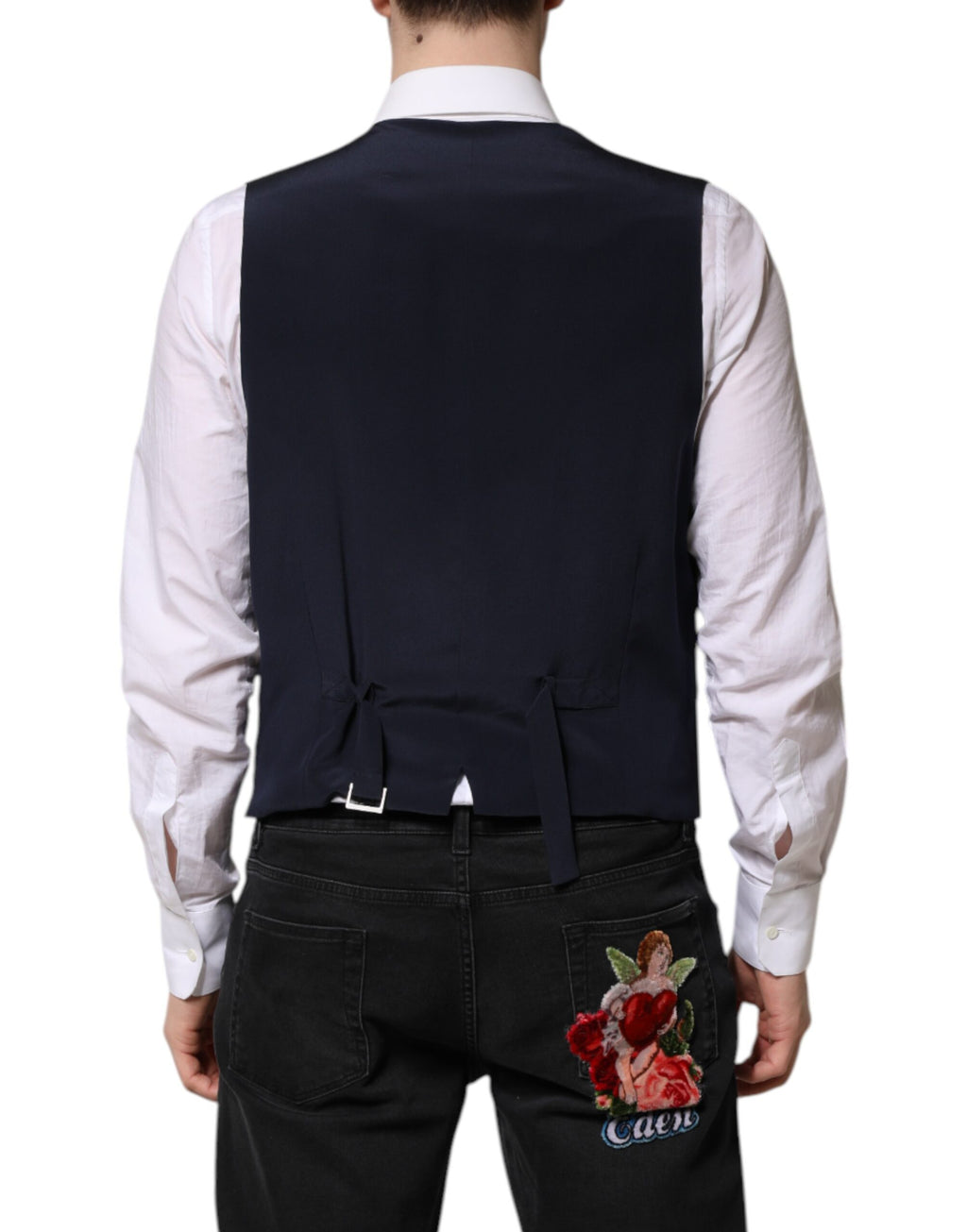 Dolce & Gabbana Blue Stripe Wool Formal Men's Waistcoat Vest