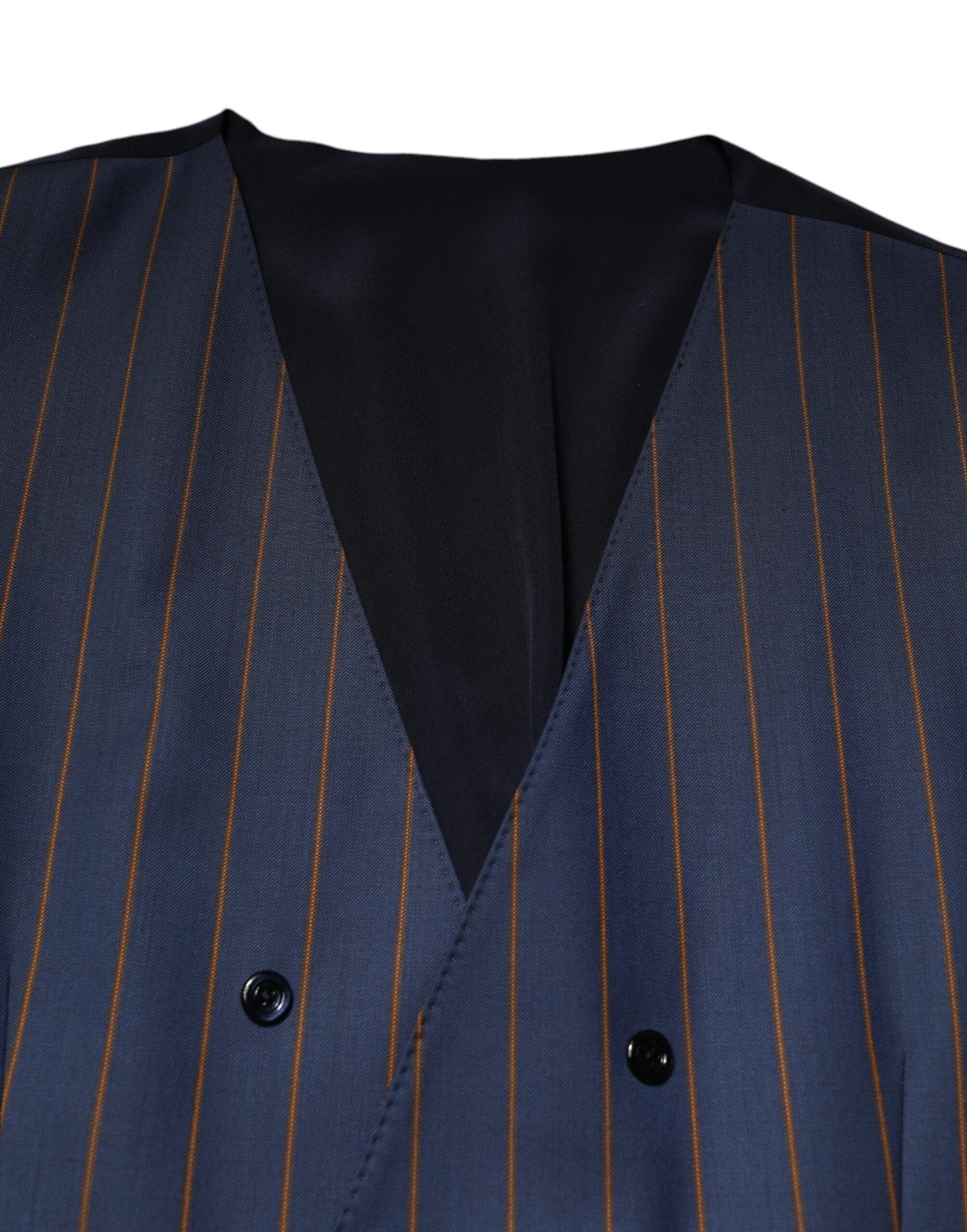 Dolce & Gabbana Blue Stripe Wool Formal Men's Waistcoat Vest