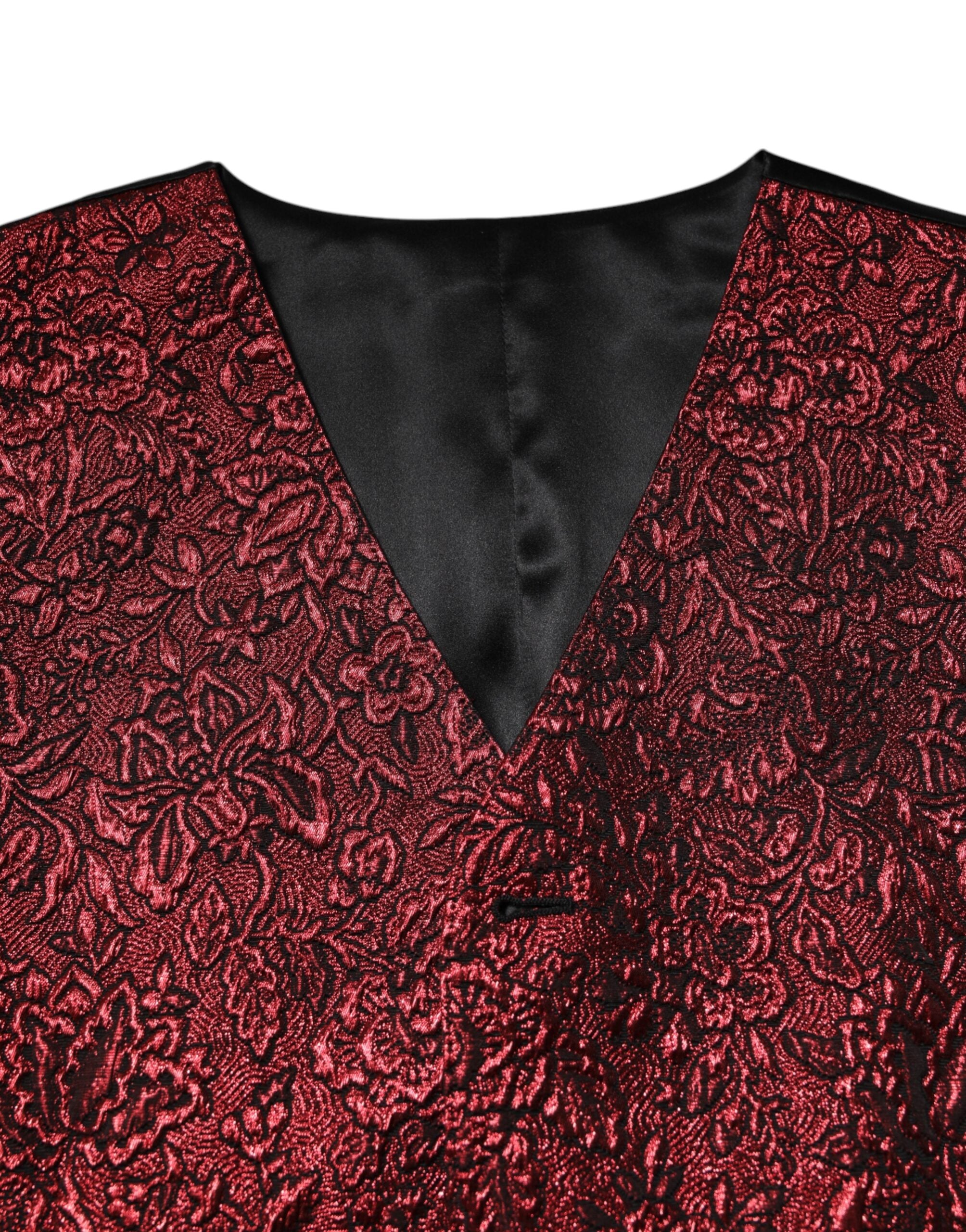Dolce & Gabbana Red Floral Brocade Formal Men's Waistcoat Vest