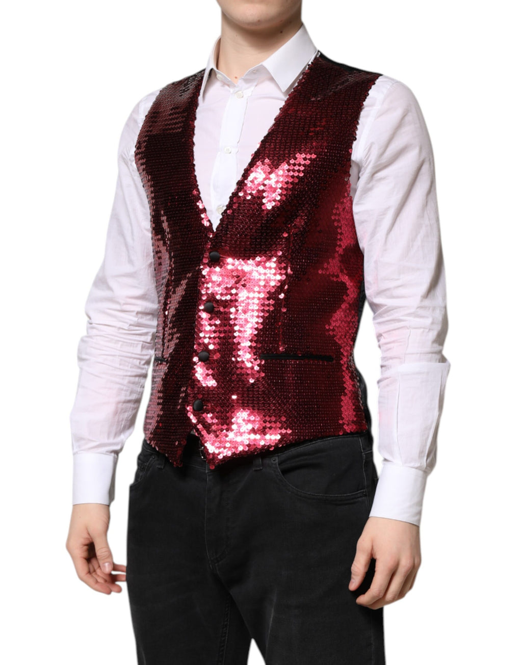 Dolce & Gabbana Red Sequin Dress Formal Men's Waistcoat Vest