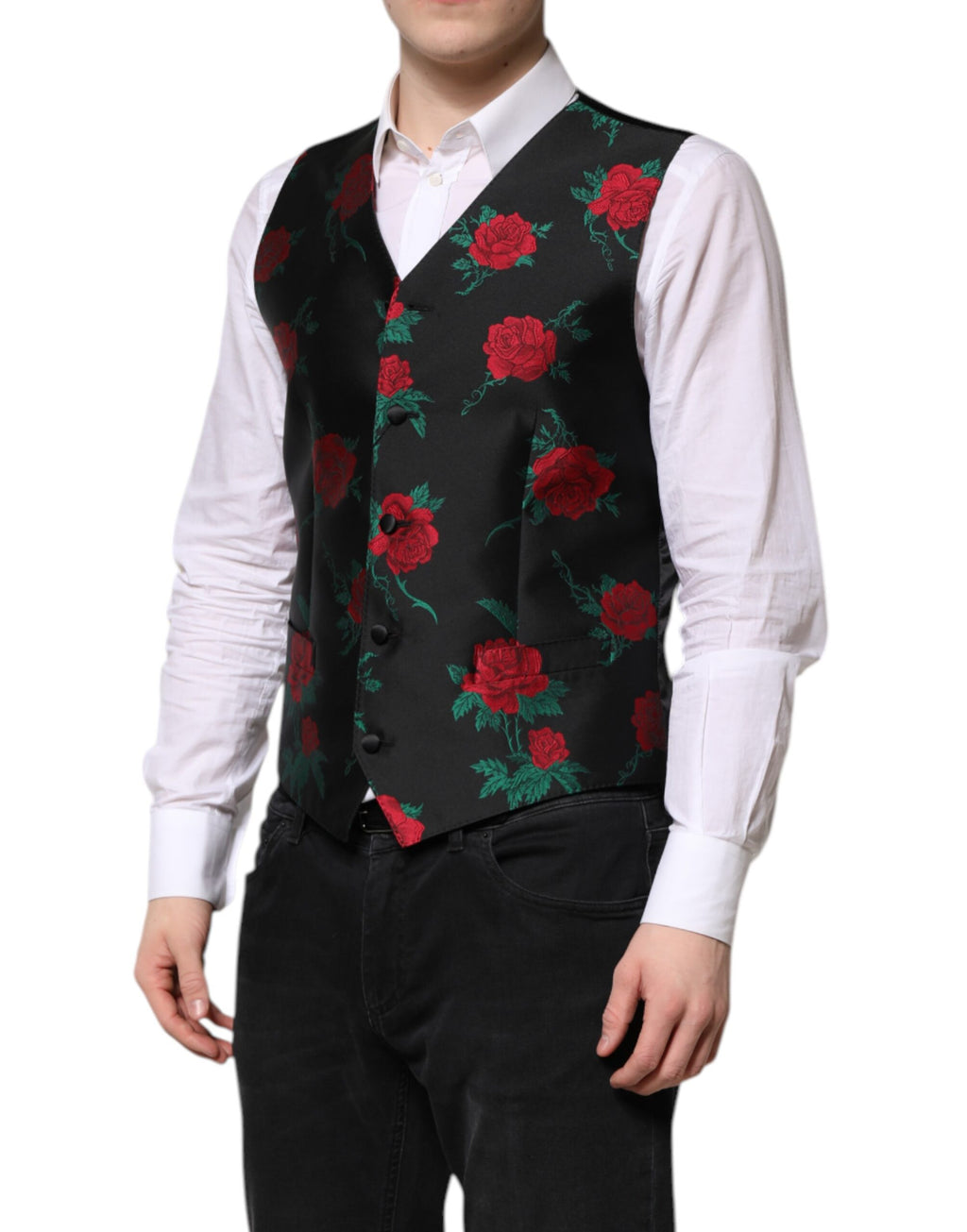 Dolce & Gabbana Red Floral Brocade Formal Men's Waistcoat Vest