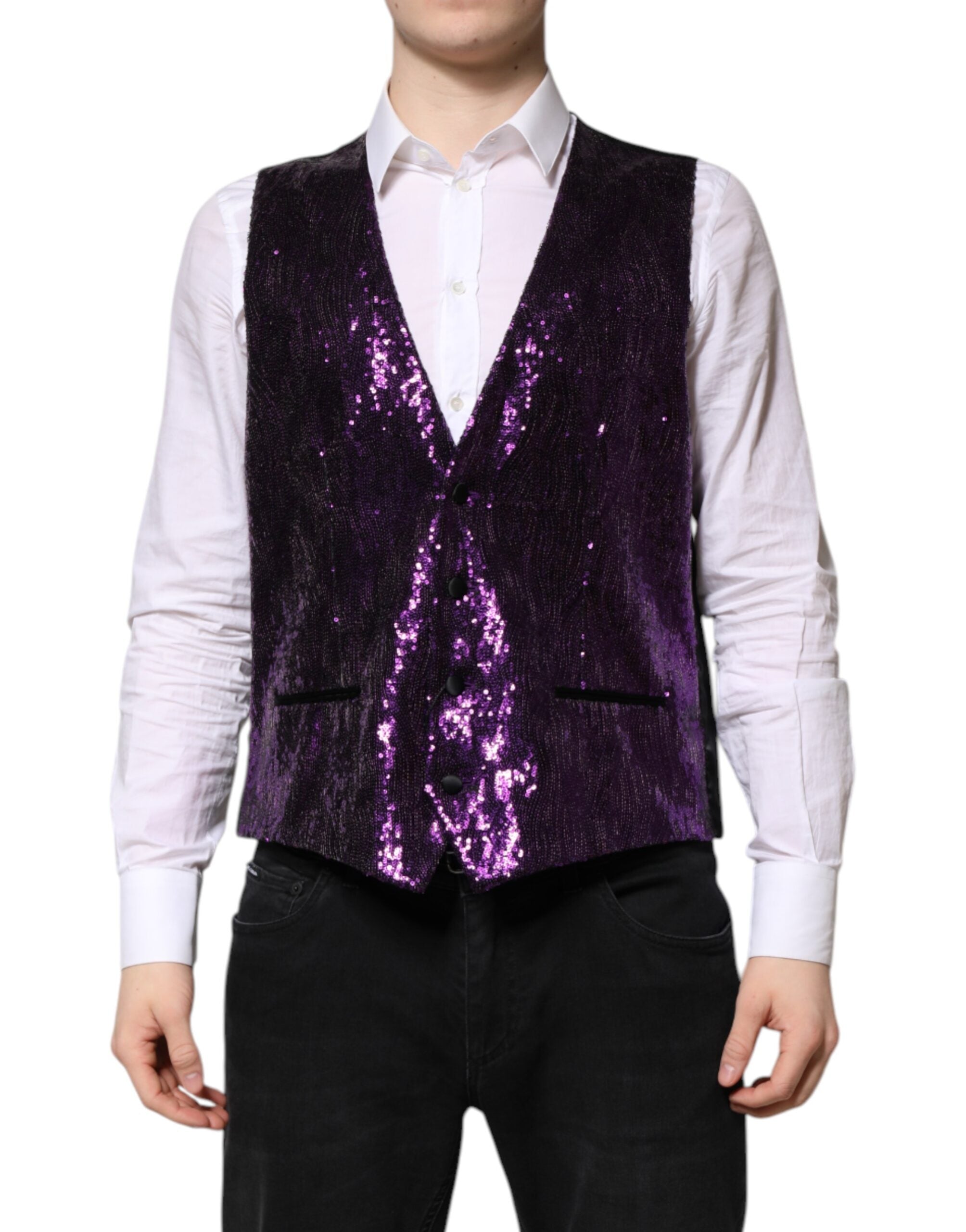 Dolce & Gabbana Purple Sequin Dress Formal Vest Waistcoat