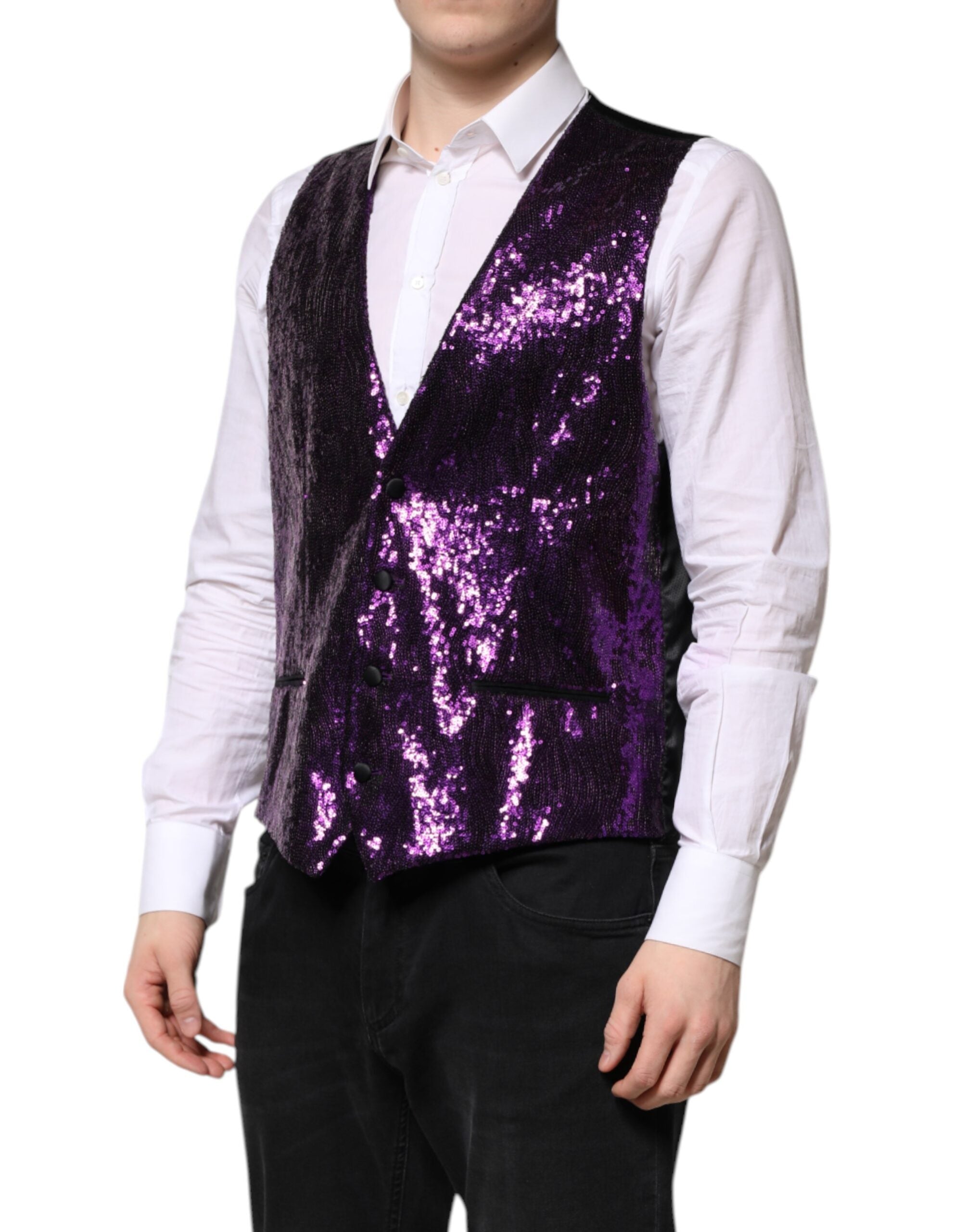 Dolce & Gabbana Purple Sequin Dress Formal Vest Waistcoat