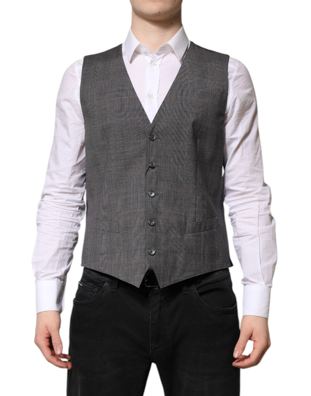 Dolce & Gabbana Grey Checked Wool Formal Waistcoat Vest