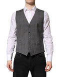 Dolce & Gabbana Grey Checked Wool Formal Waistcoat Vest