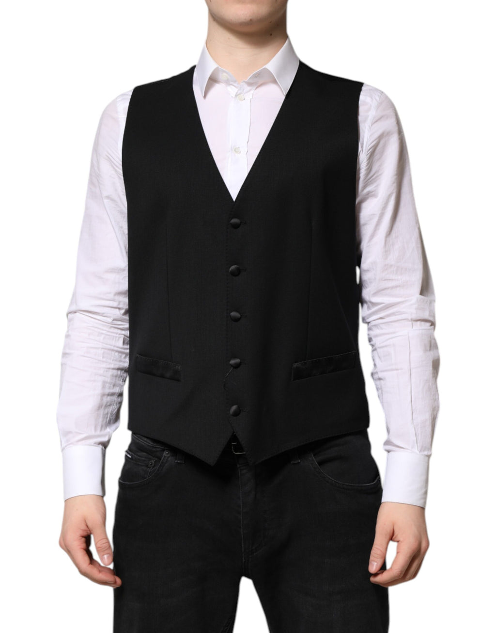 Dolce & Gabbana Black Wool Formal Men's Vest Waistcoat
