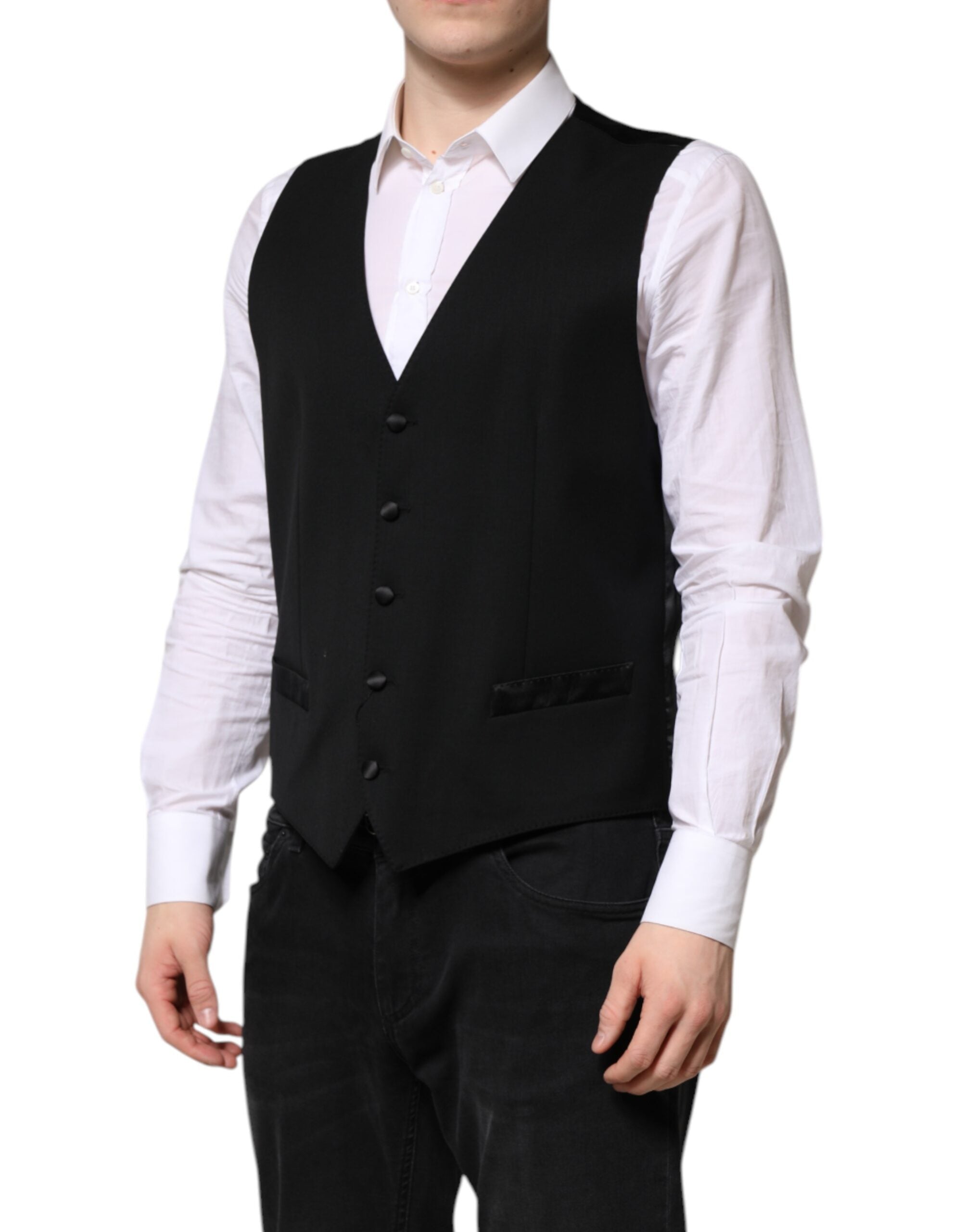 Dolce & Gabbana Black Wool Formal Men's Vest Waistcoat