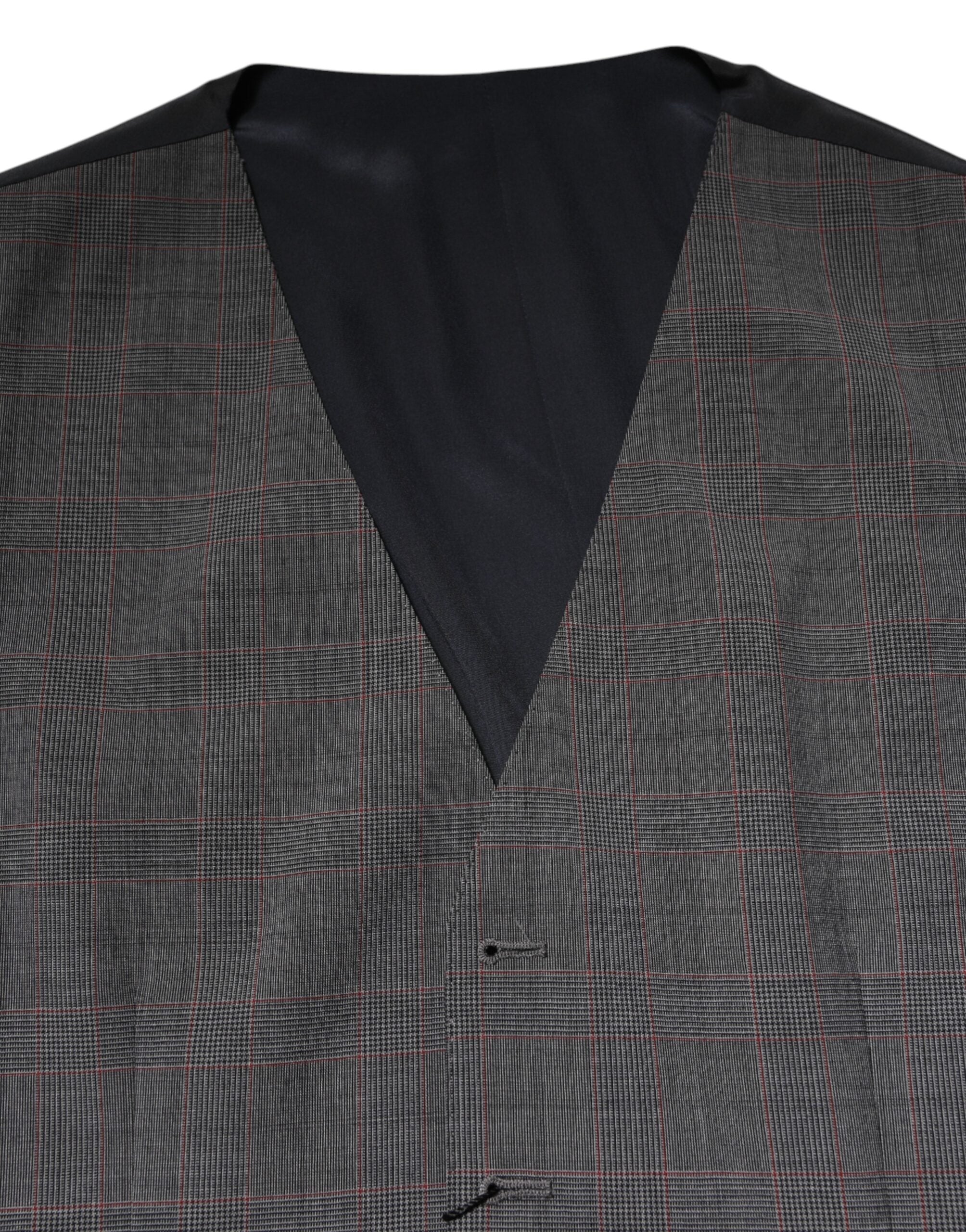 Dolce & Gabbana Grey Checked Wool Formal Waistcoat Vest