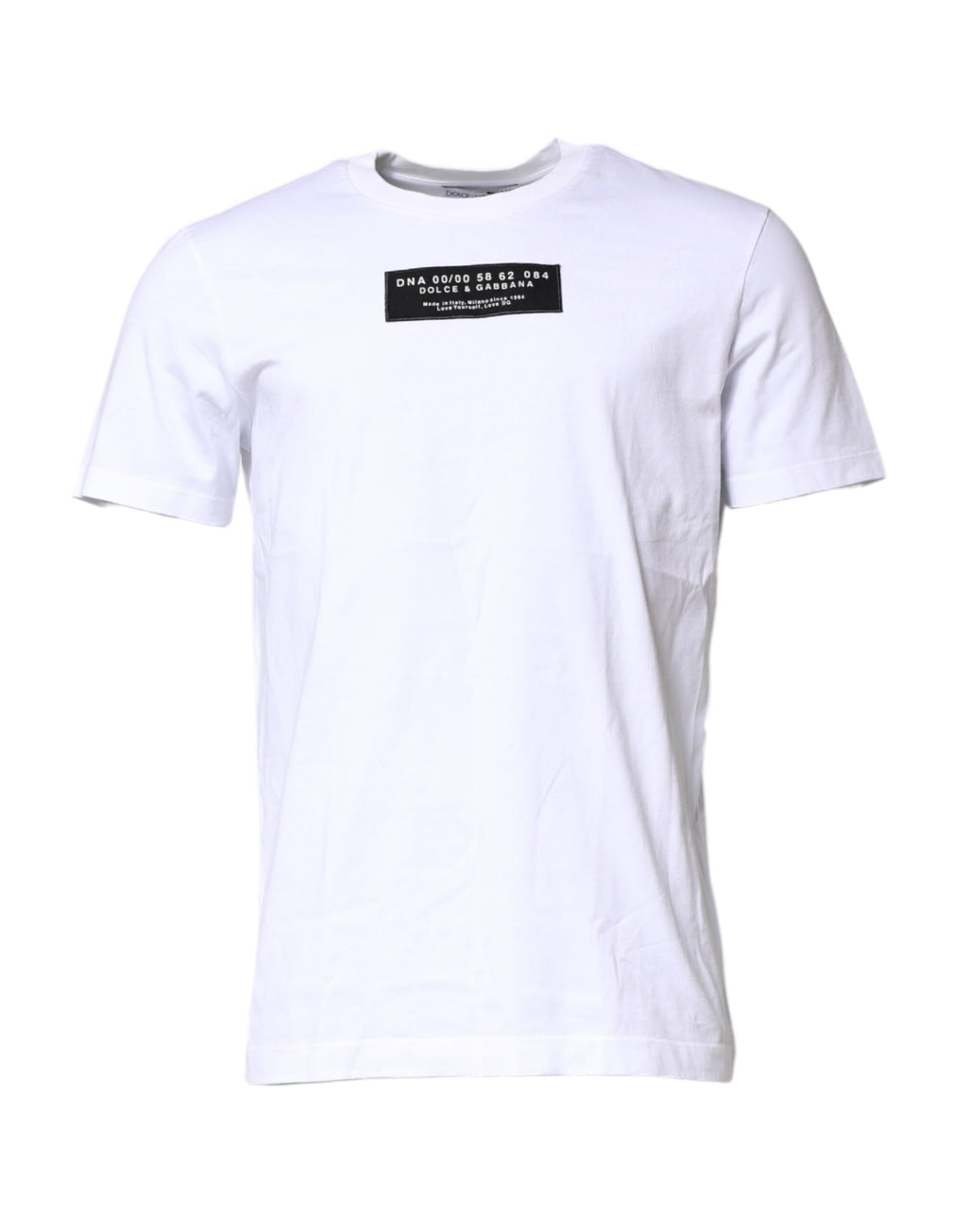 Dolce & Gabbana White Cotton Crew-Neck T-Shirt with Logo Patch