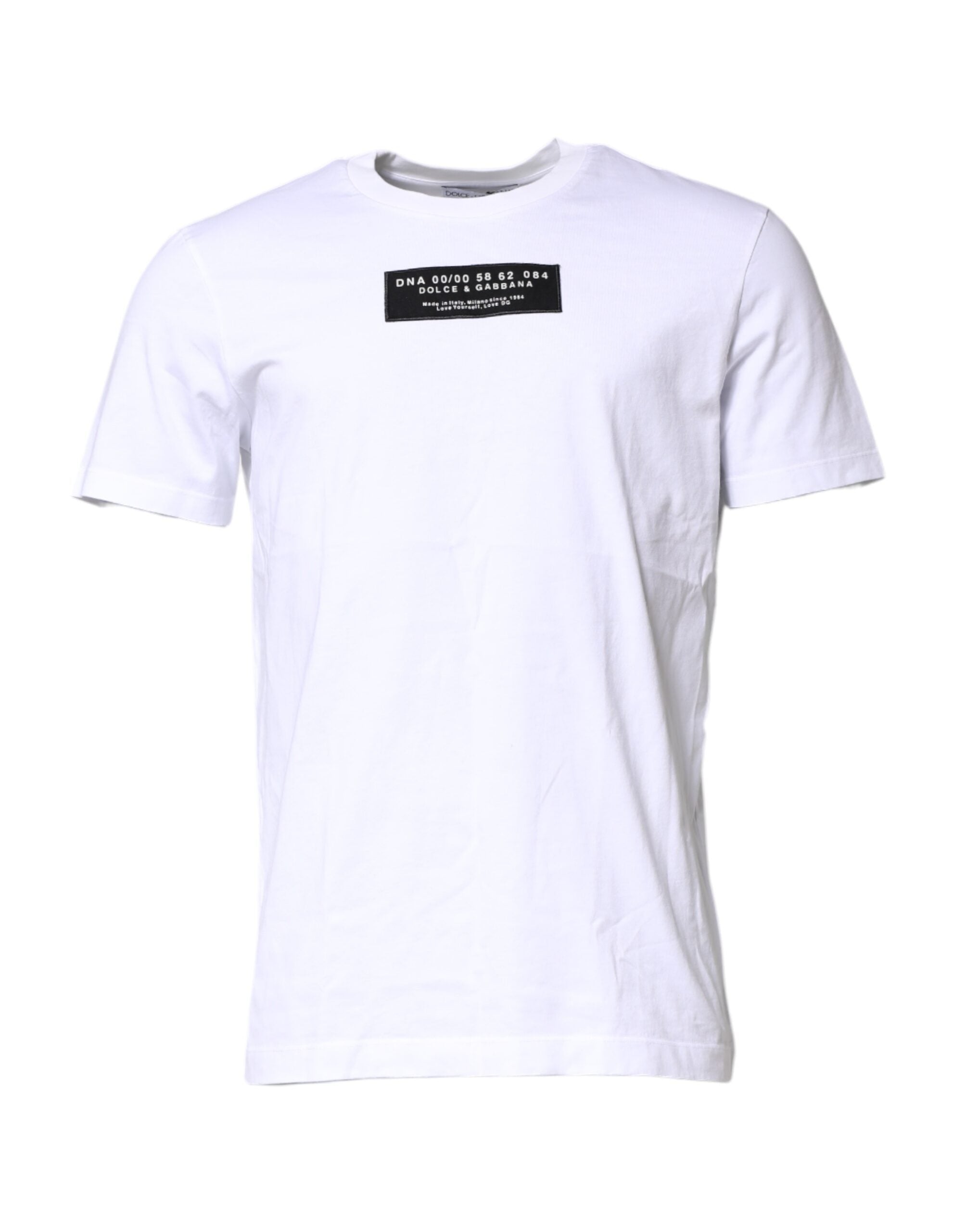 Dolce & Gabbana White Cotton Crew-Neck T-Shirt with Logo Patch