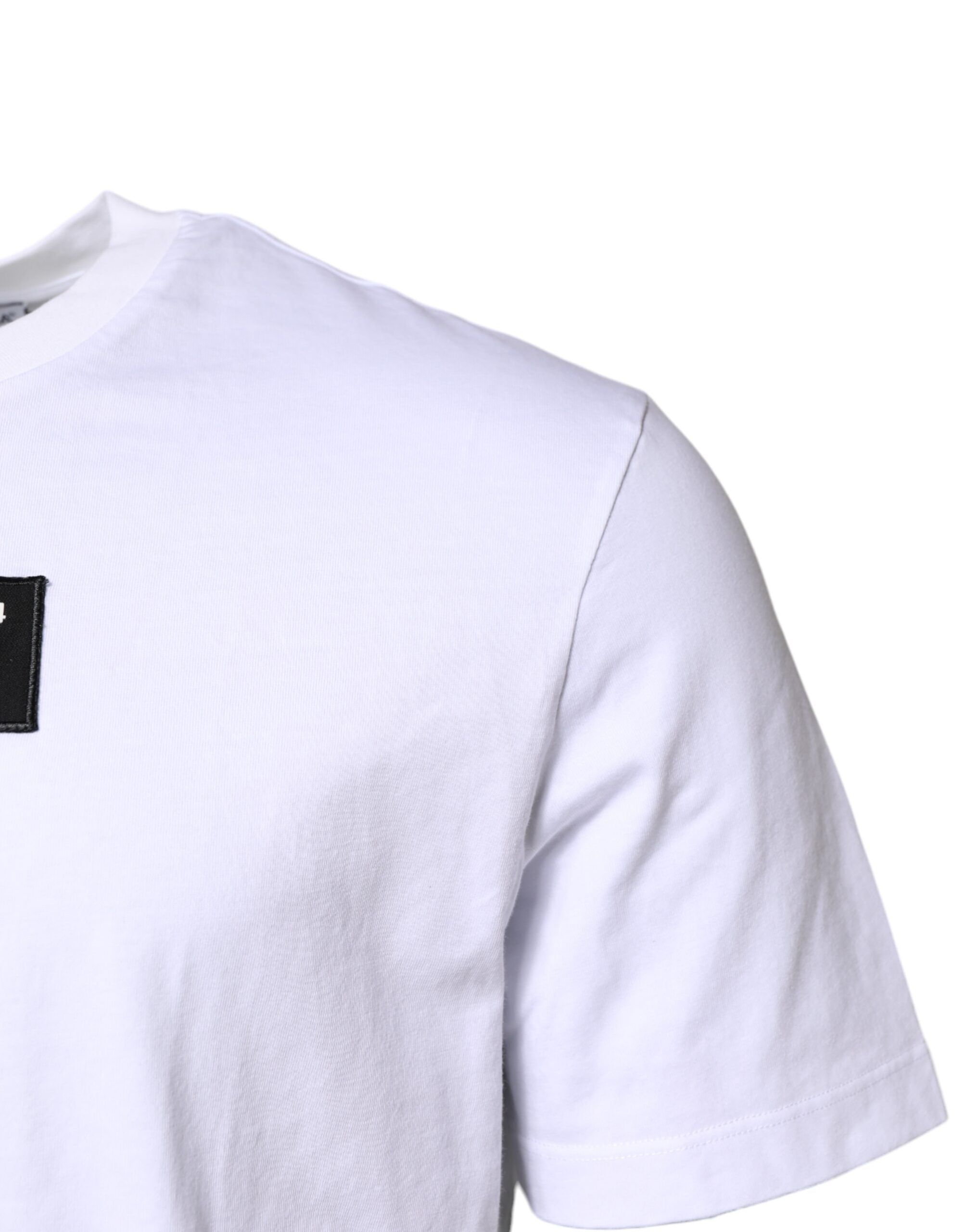 Dolce & Gabbana White Cotton Crew-Neck T-Shirt with Logo Patch