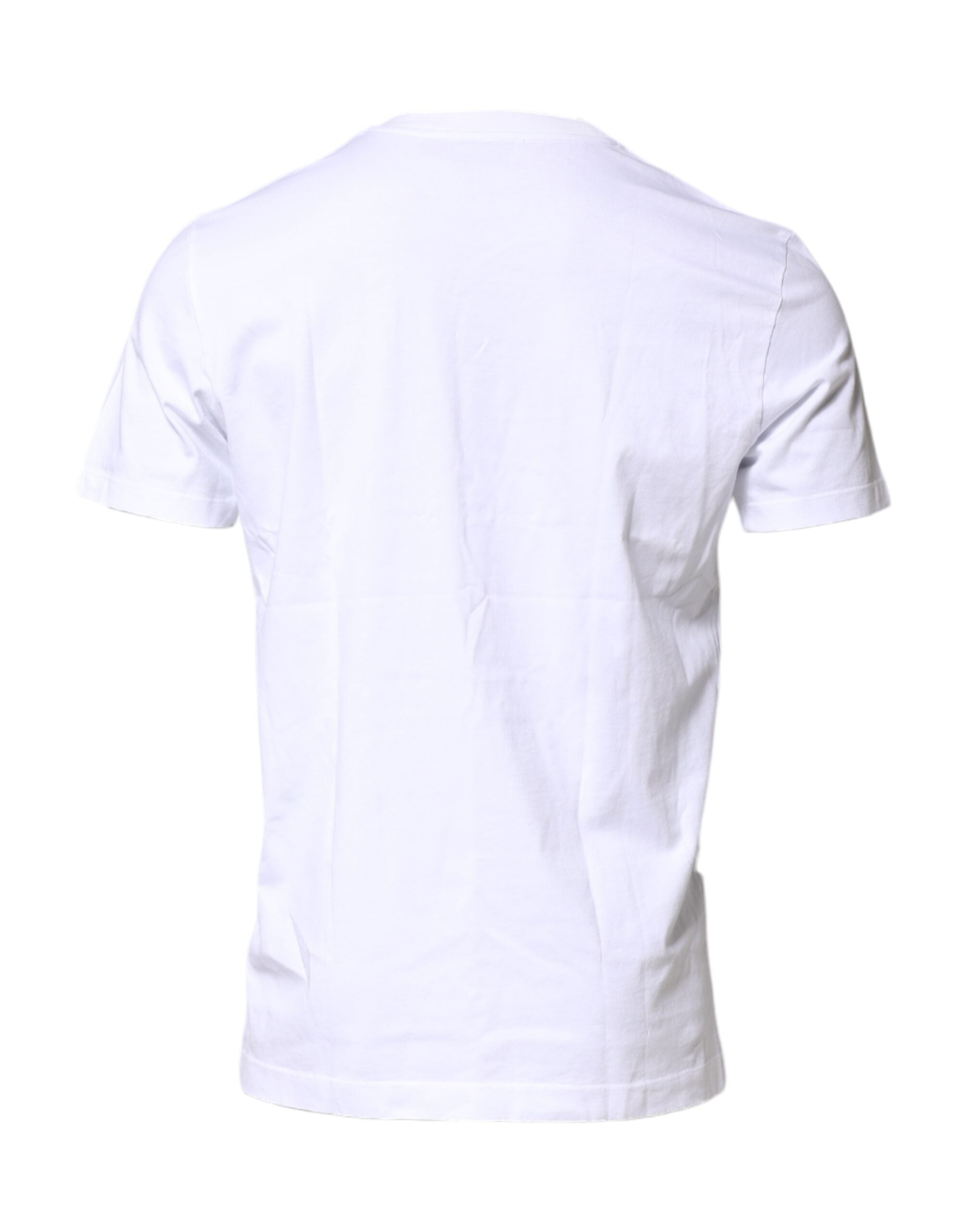 Dolce & Gabbana White Cotton Crew-Neck T-Shirt with Logo Patch