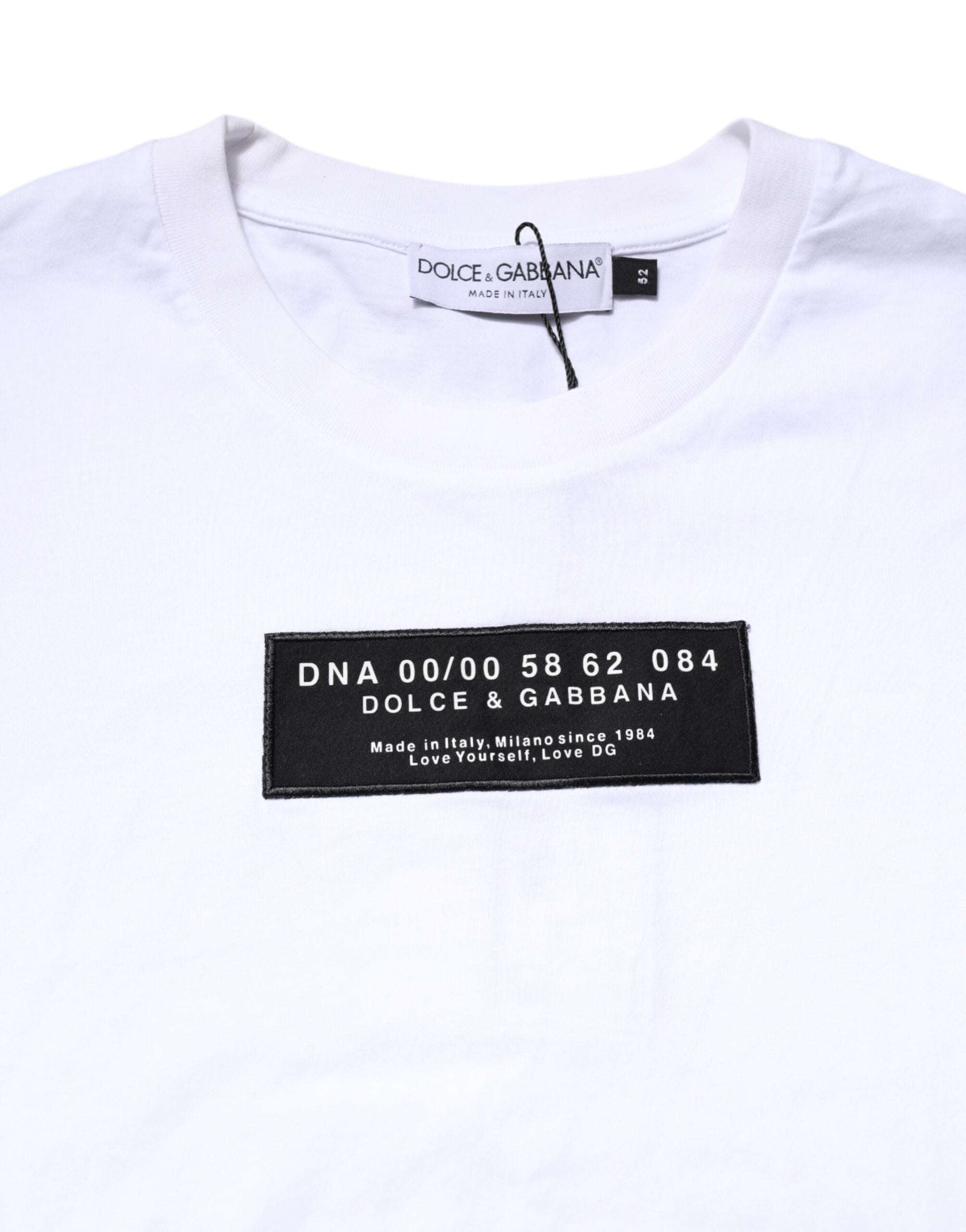 Dolce & Gabbana White Cotton Crew-Neck T-Shirt with Logo Patch