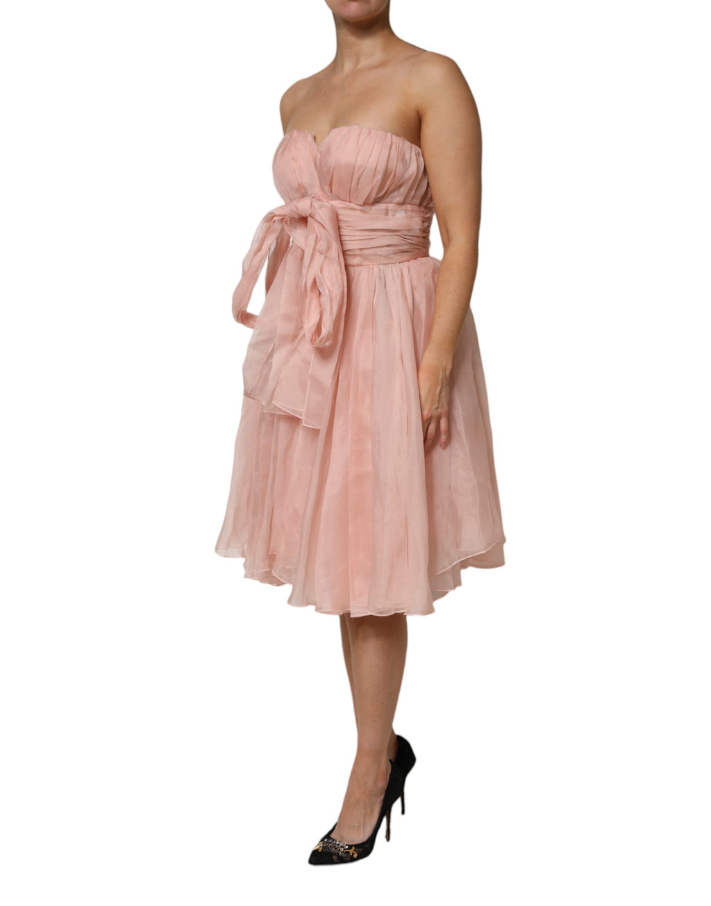 Dolce & Gabbana Pink Silk Chiffon A-Line Pleated Midi Dress